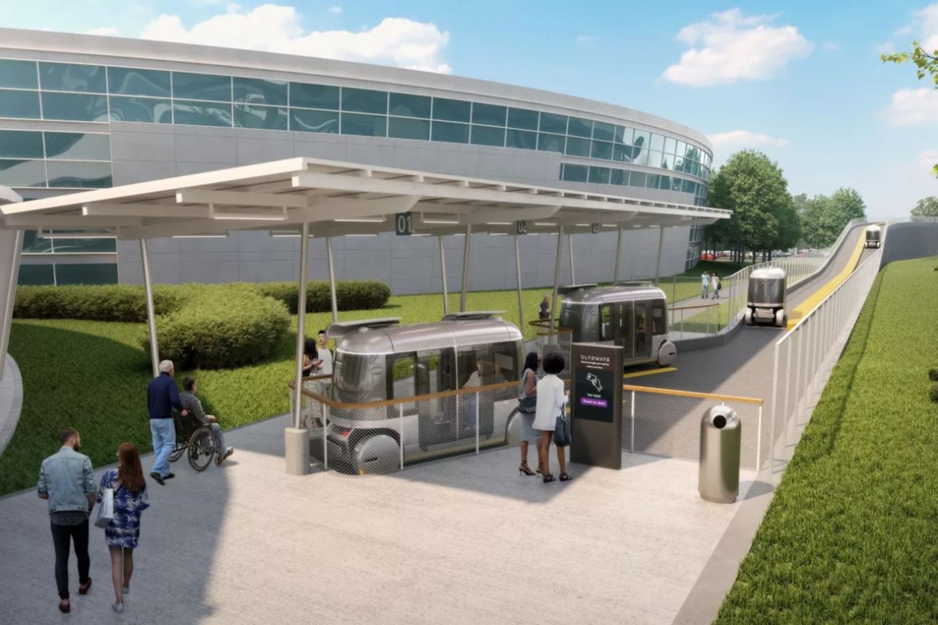 پادهای برقی و کوچک گلایدویز، نخستین شبکه ترانزیت خودکار و عمومی در جهان، در مسیرهای اختصاصی در شهر آتلانتا.