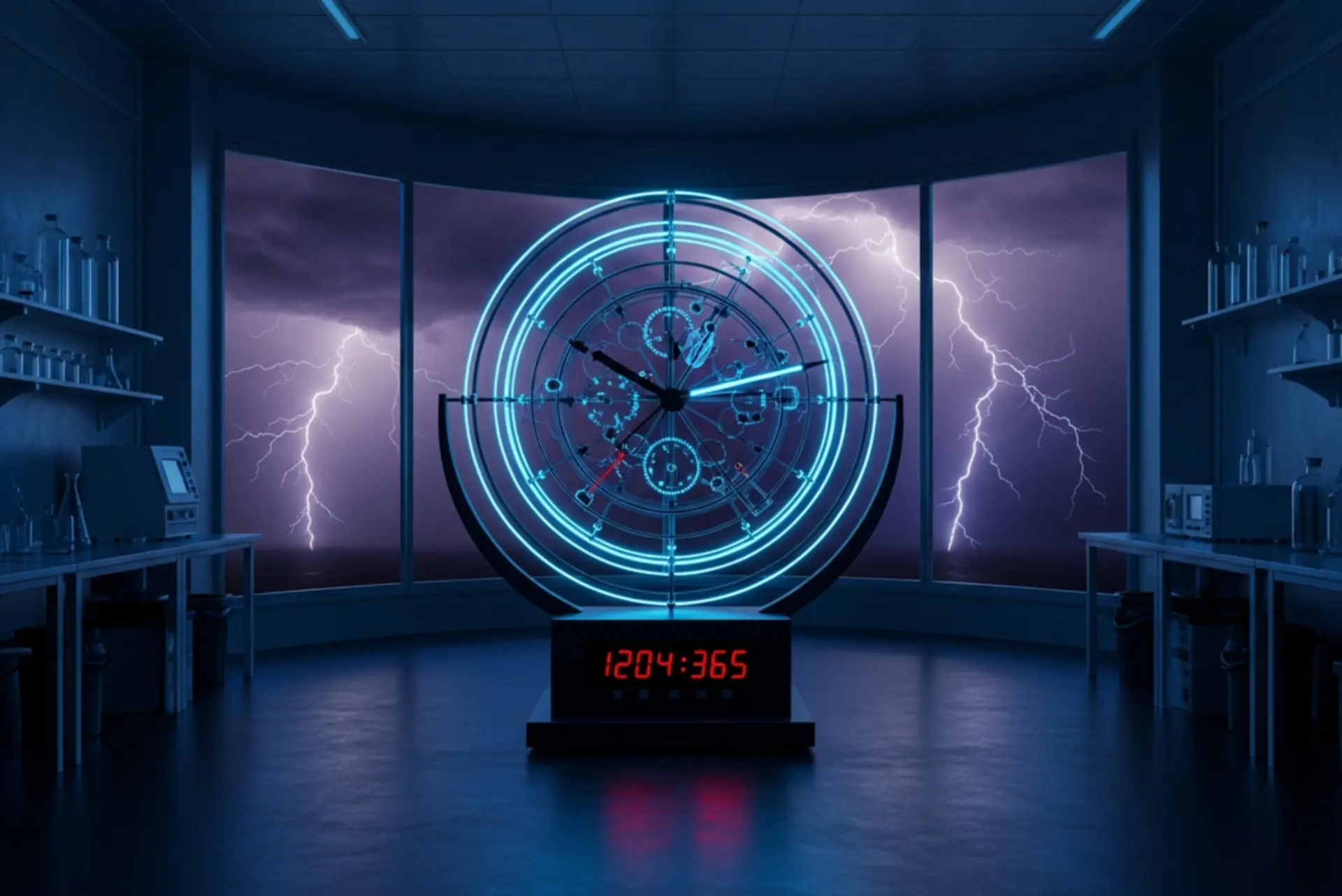 ساعت اتمی دقیق در یک آزمایشگاه در هوای طوفانی