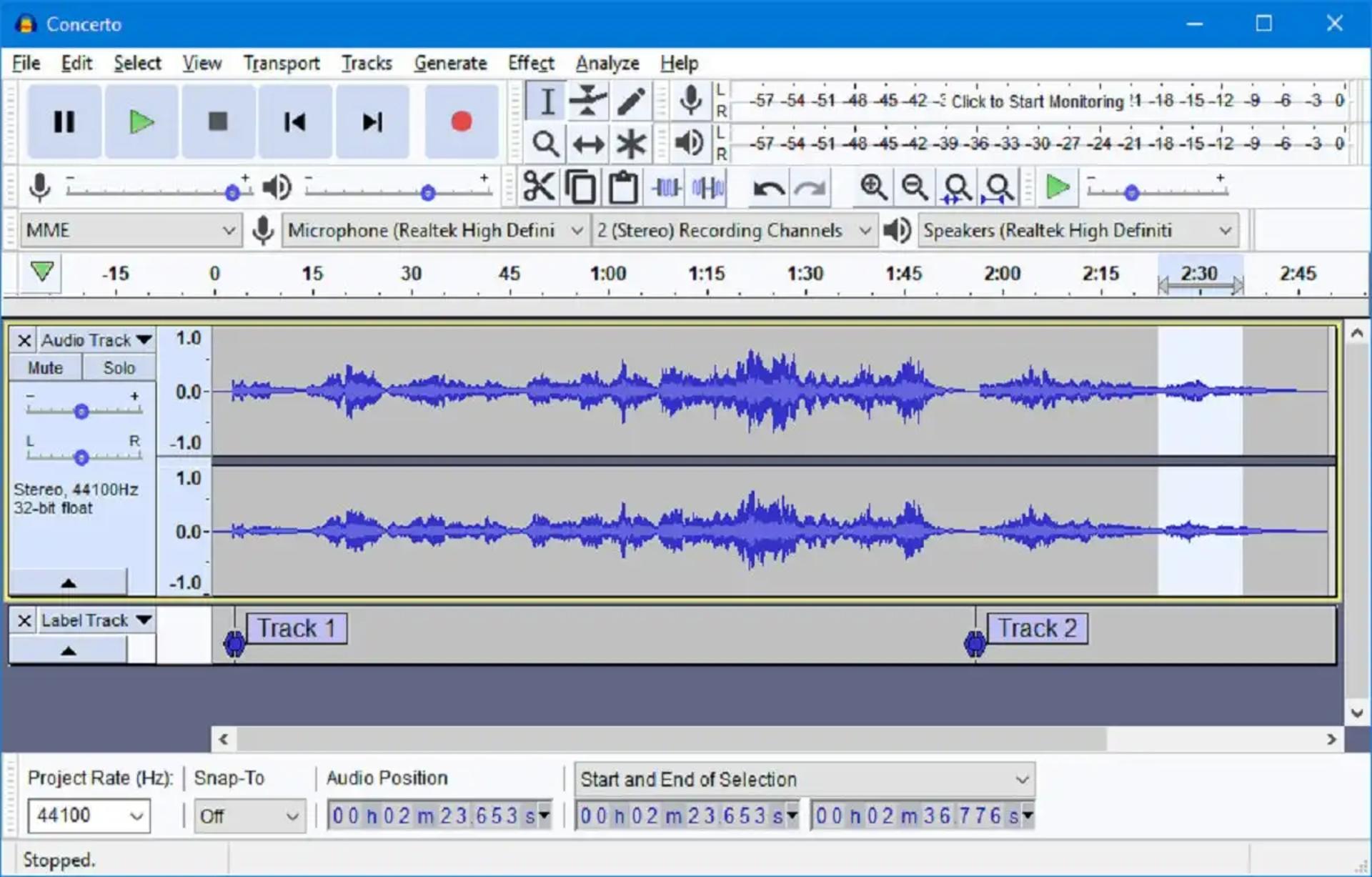 محیط کاربری نرم‌افزار Audacity