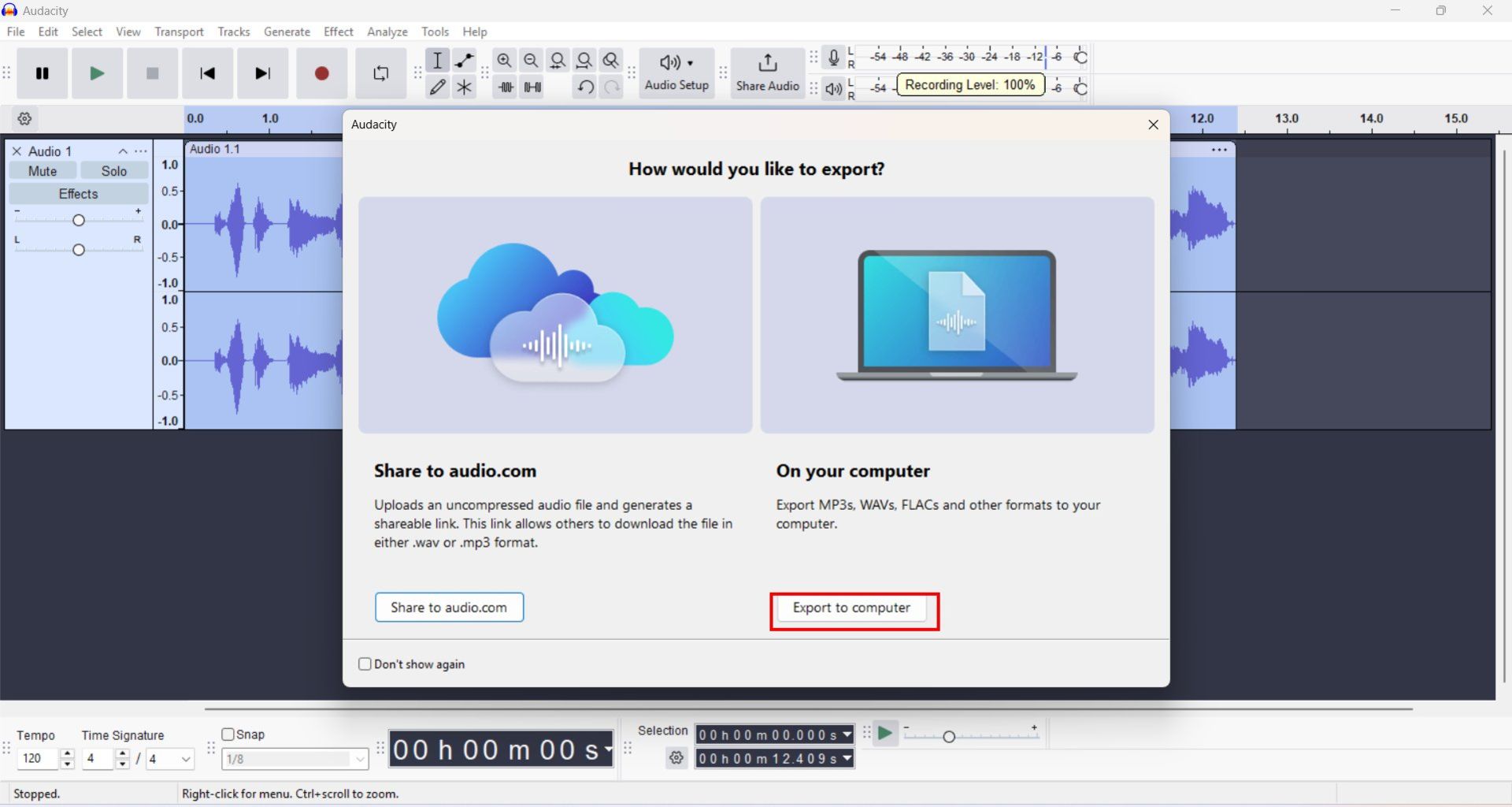خروجی گرفتن صدا در Audacity