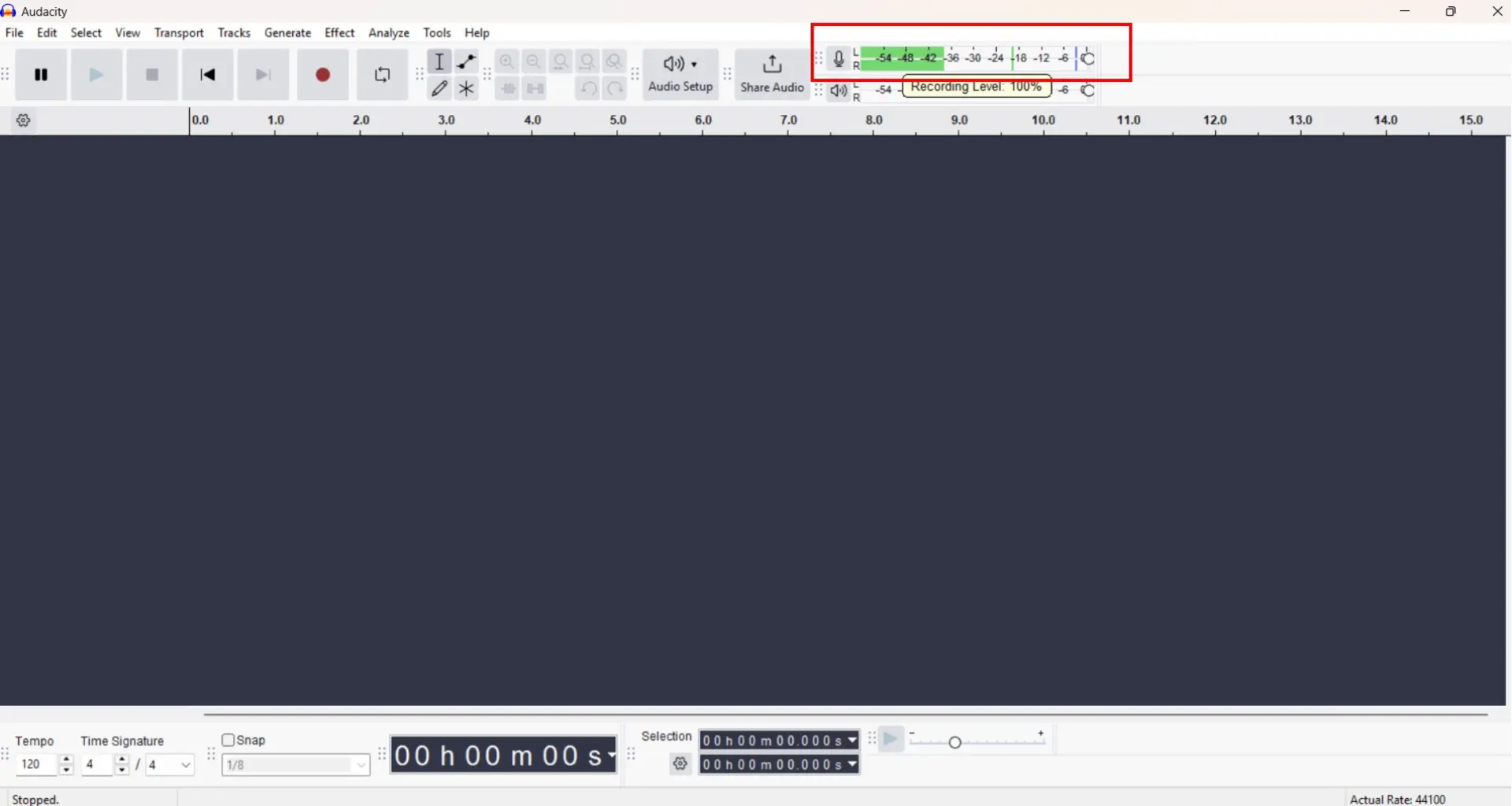 تنظیم سطح ورودی صدا در audacity