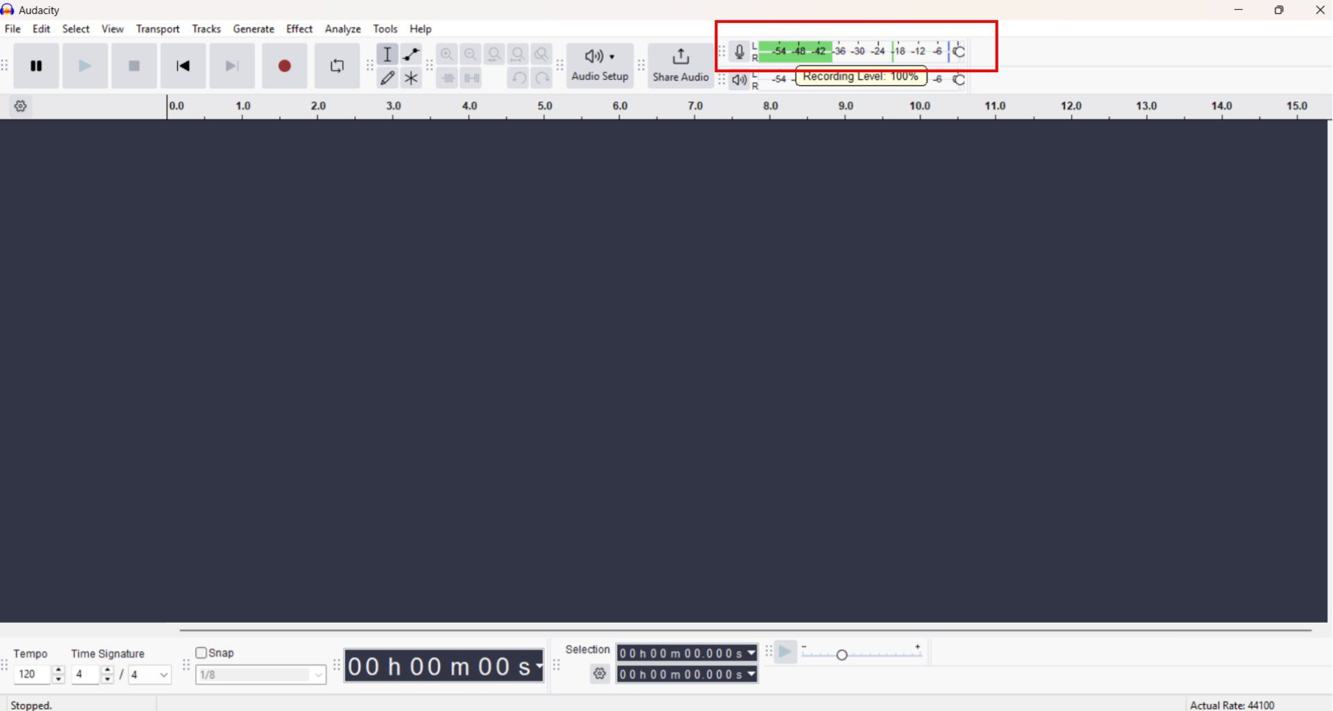 تنظیم سطح ورودی صدا در audacity