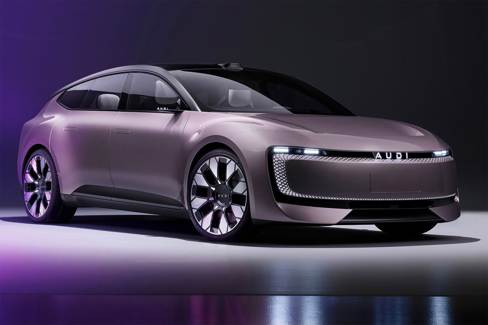 نمای سه چهارم جلو کانسپت خودرو برقی آئودی audi E concept electric Sportback برای بازار چین