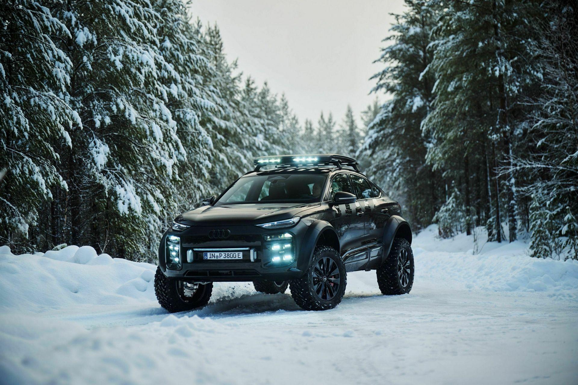 نمای سه چهارم جلو کانسپت شاسی بلند آفرودی  Q6 e-tron آئودی