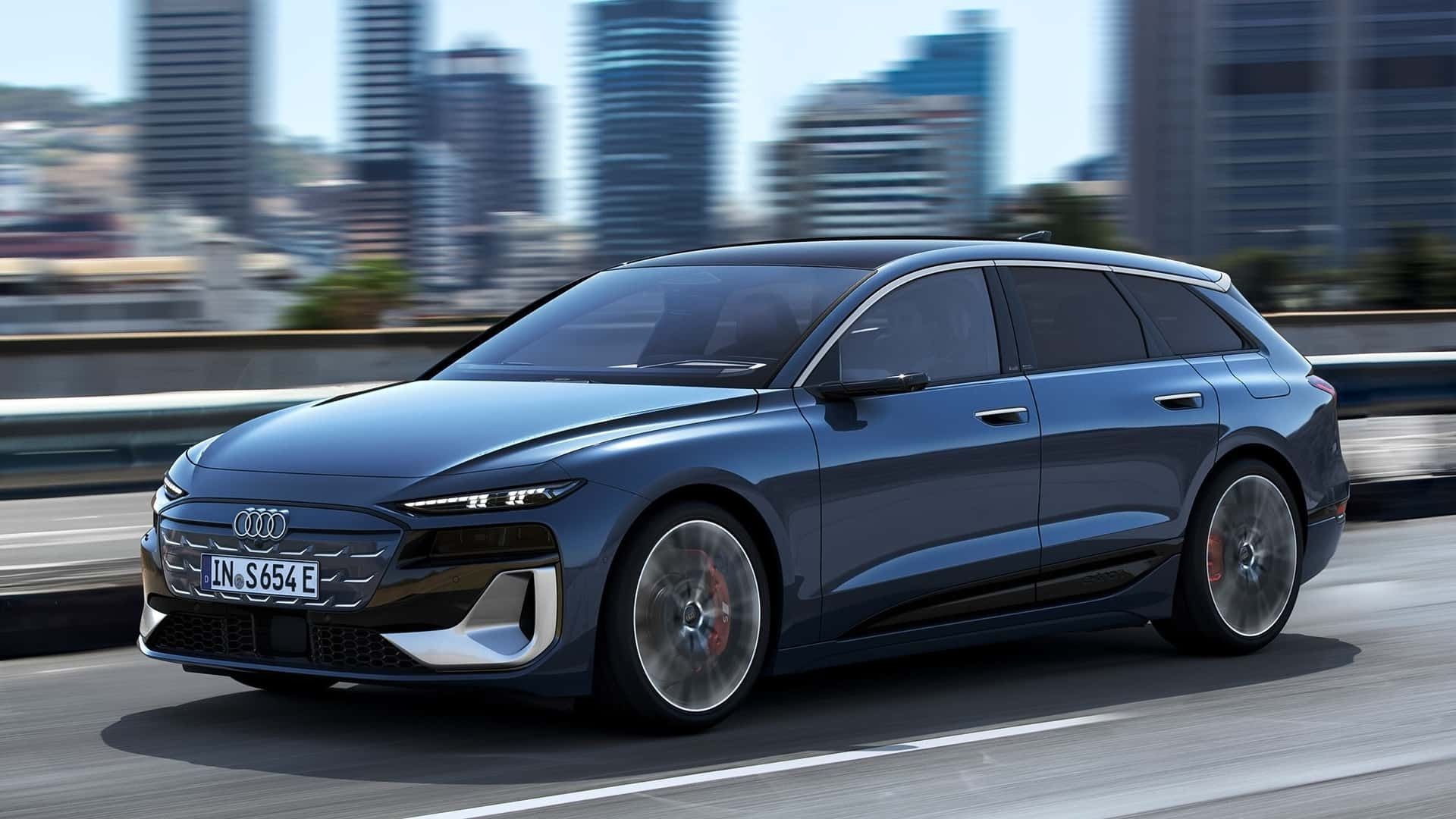 نمای سه‌چهارم جلو خودرو آئودی A6 E-Tron Avant 