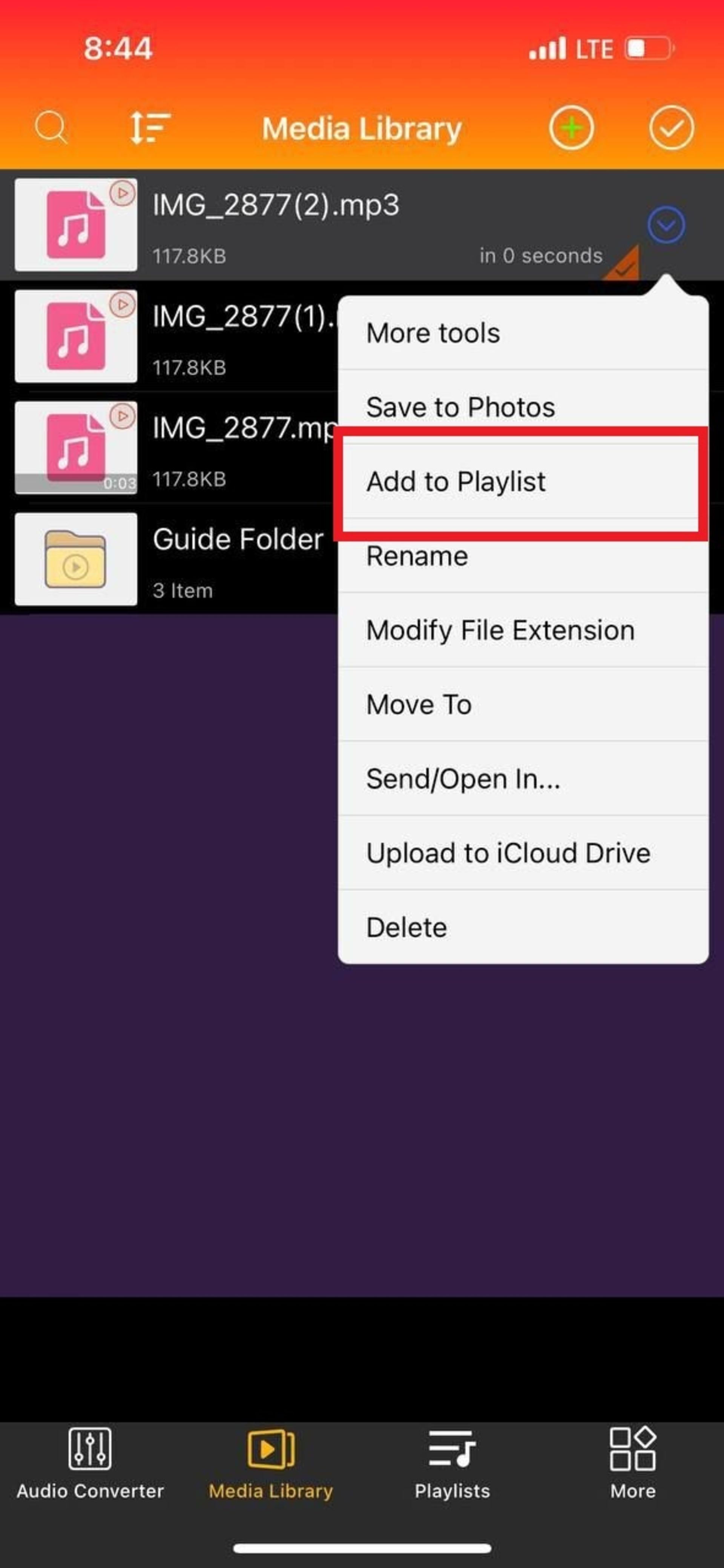 گزینه‌ی Add to playlist در Audio Converter