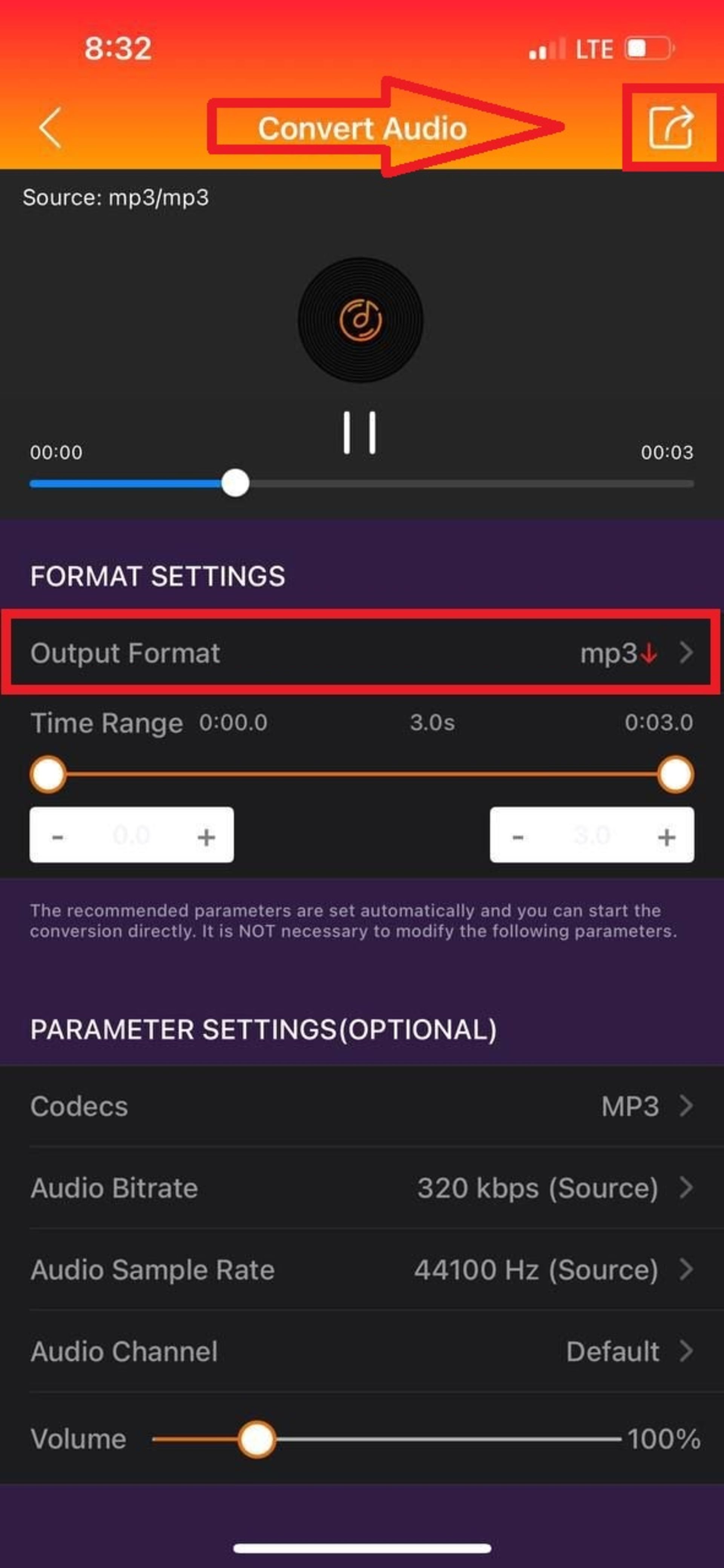 انتخاب فرمت آهنگ در Audio Converter