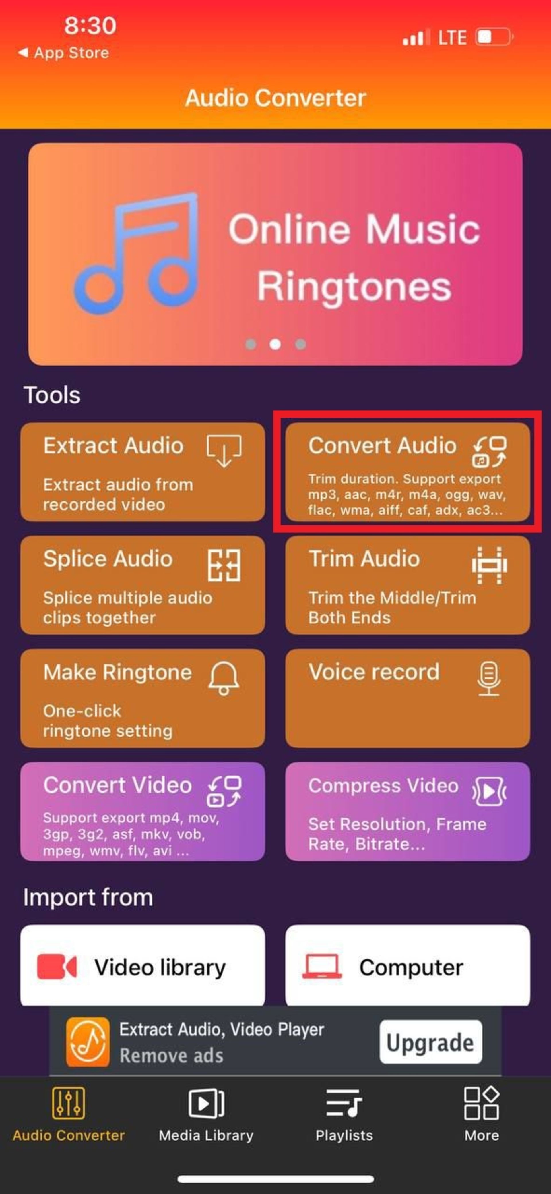 گزینه‌ی Convert Audio در Audio Converter