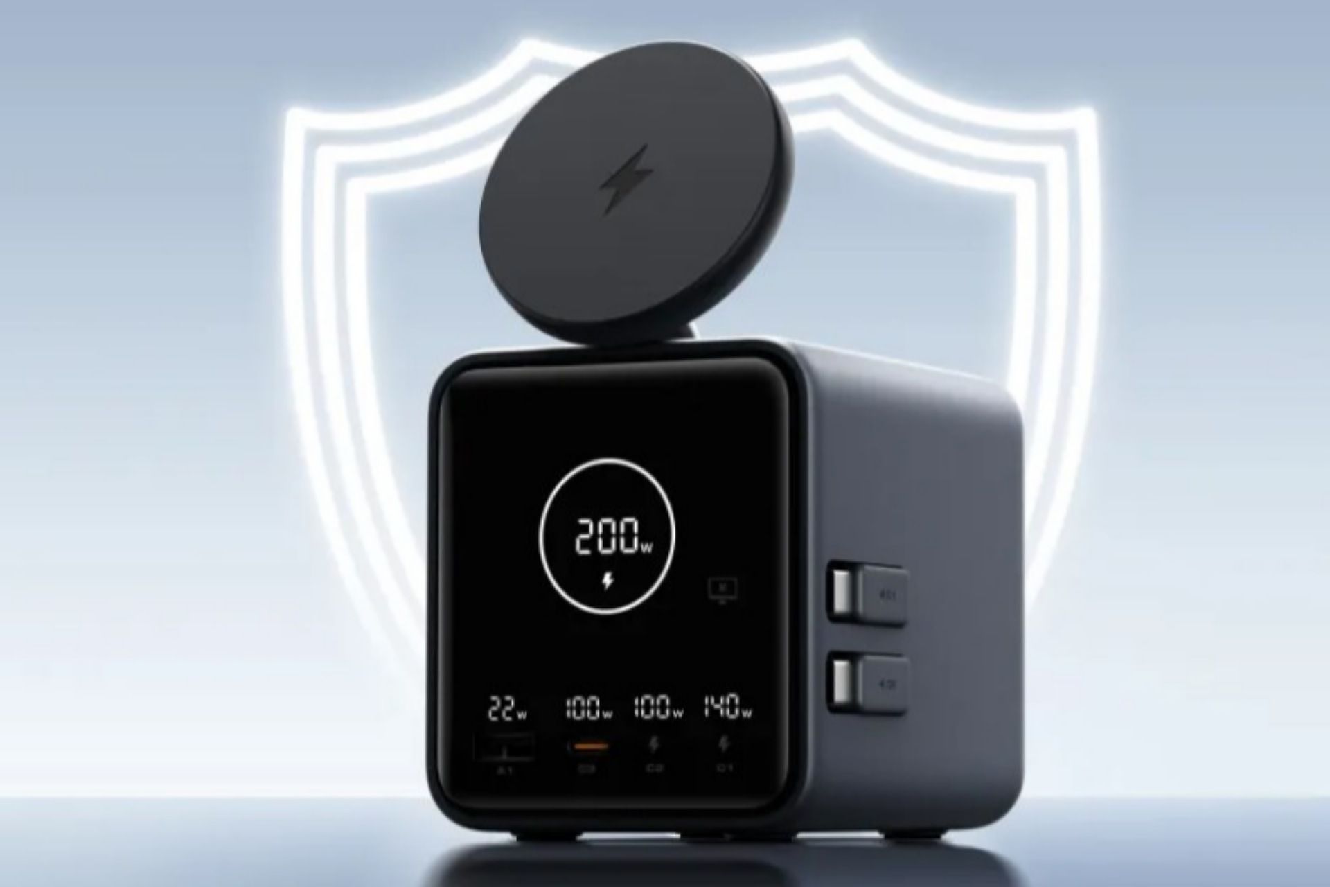 ایستگاه شارژ MagFusion DeskHive 5X Pro در رنگ مشکی با پد شارژ بی‌سیم