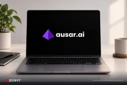 لوگوی هوش مصنوعی Ausar (Ausar.ai) روی صفحه نمایش لپ‌تاپ