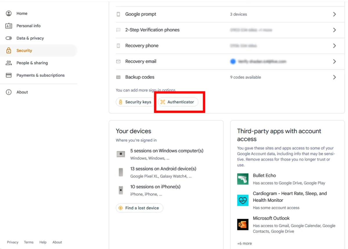 Steps to set up Google Authenticator for Google account 1