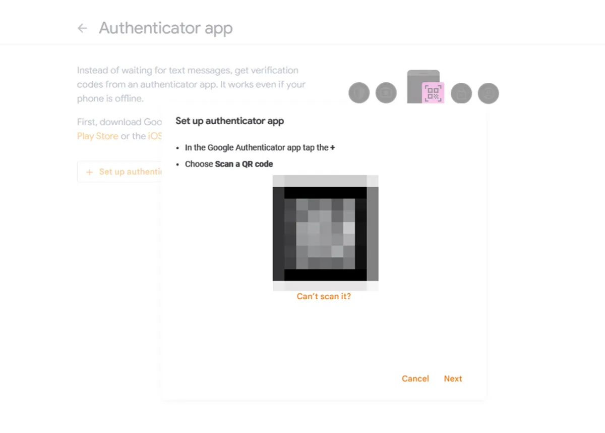 Steps to set up Google Authenticator for Google account 3