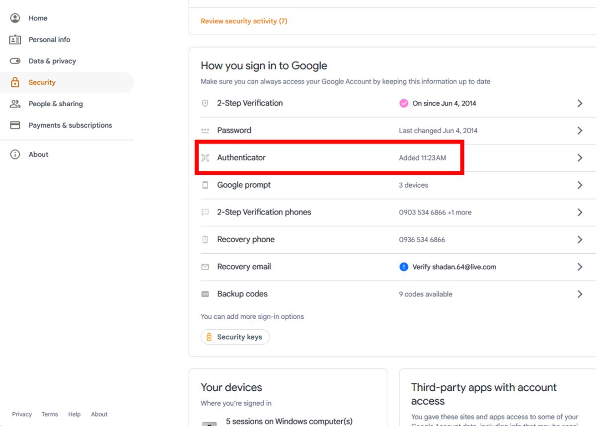 Steps to set up Google Authenticator for Google account 6