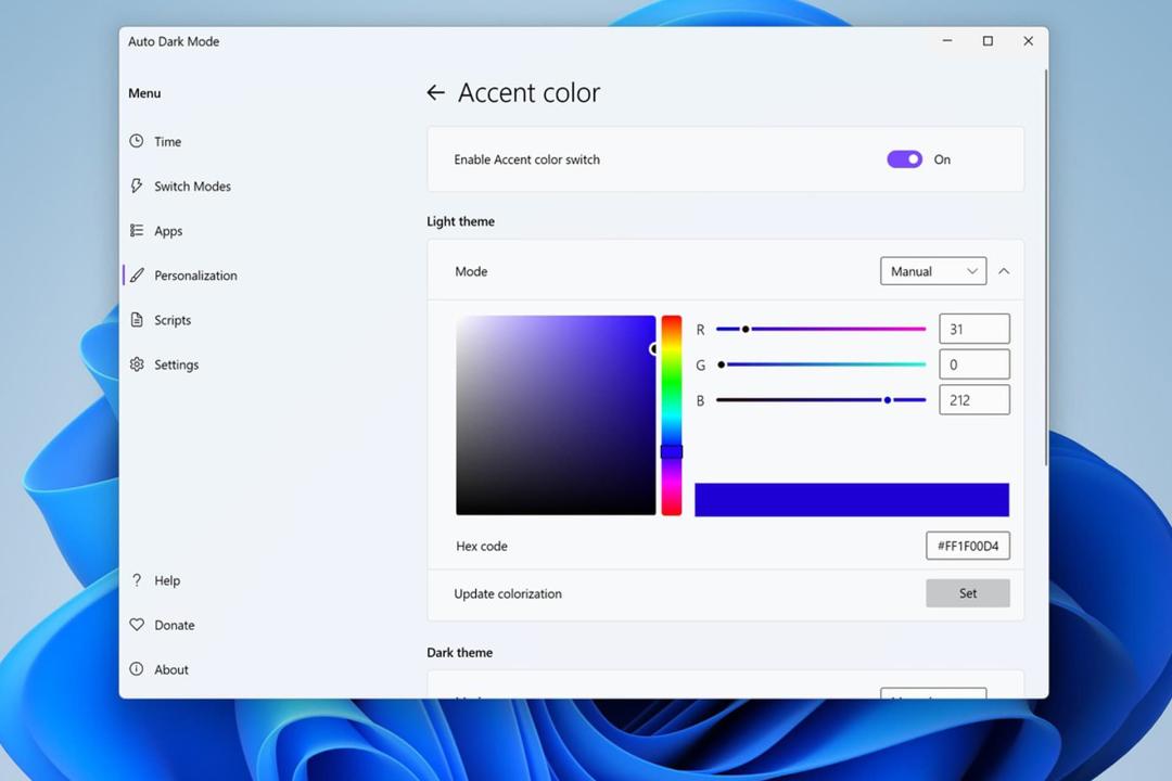 محیط ابزار Auto Dark Mode