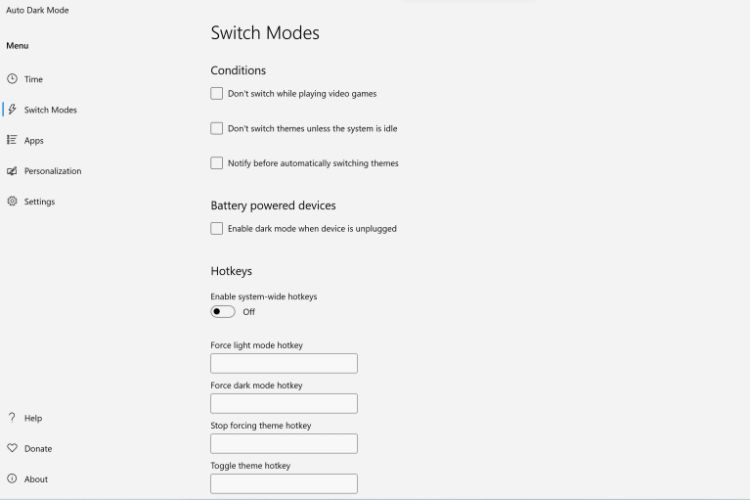 Change the dark and light theme switching modes