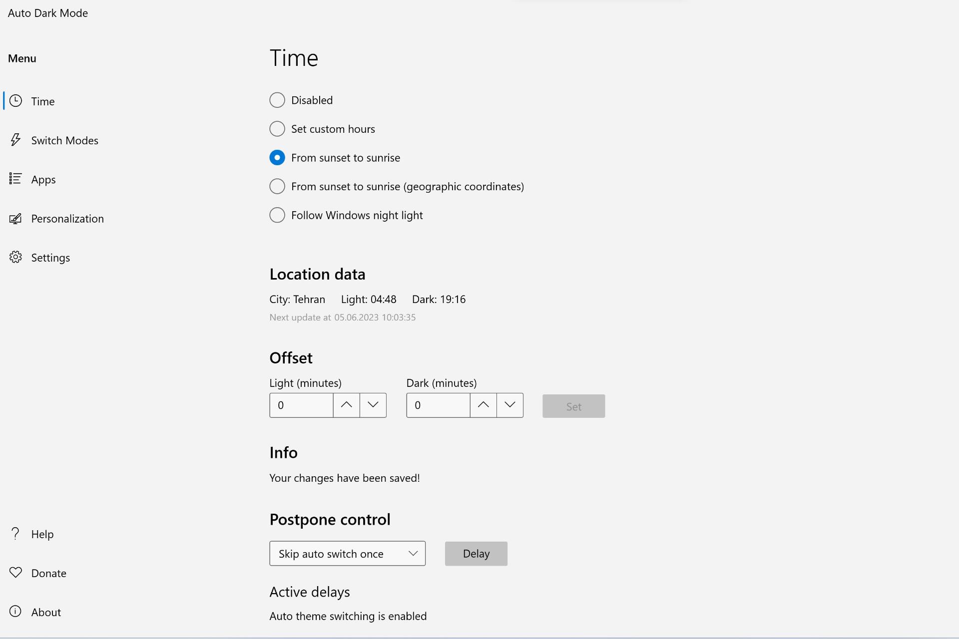 تنظیمات زمان بندی Auto Dark Mode