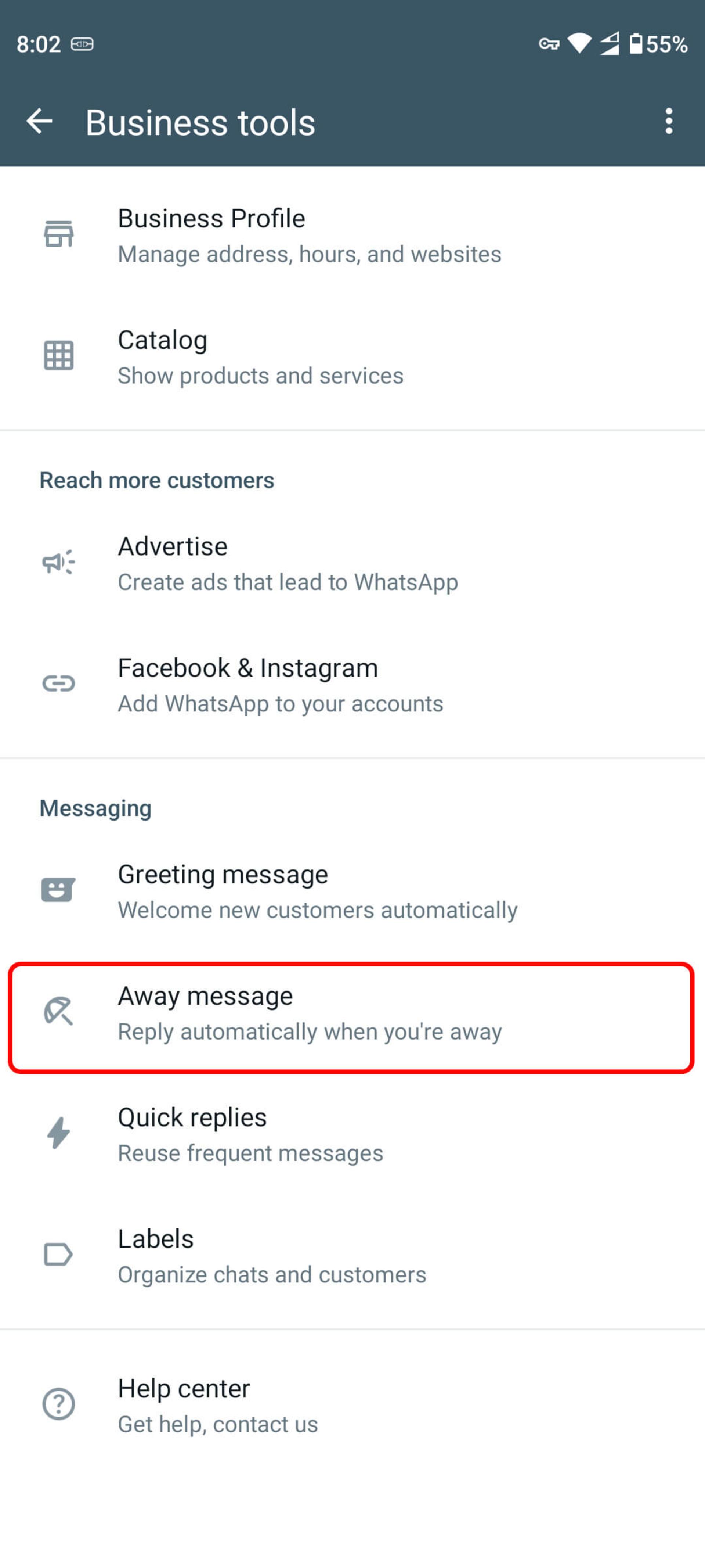 انتخاب پیام زمان‌ بندی شده (Away Message)