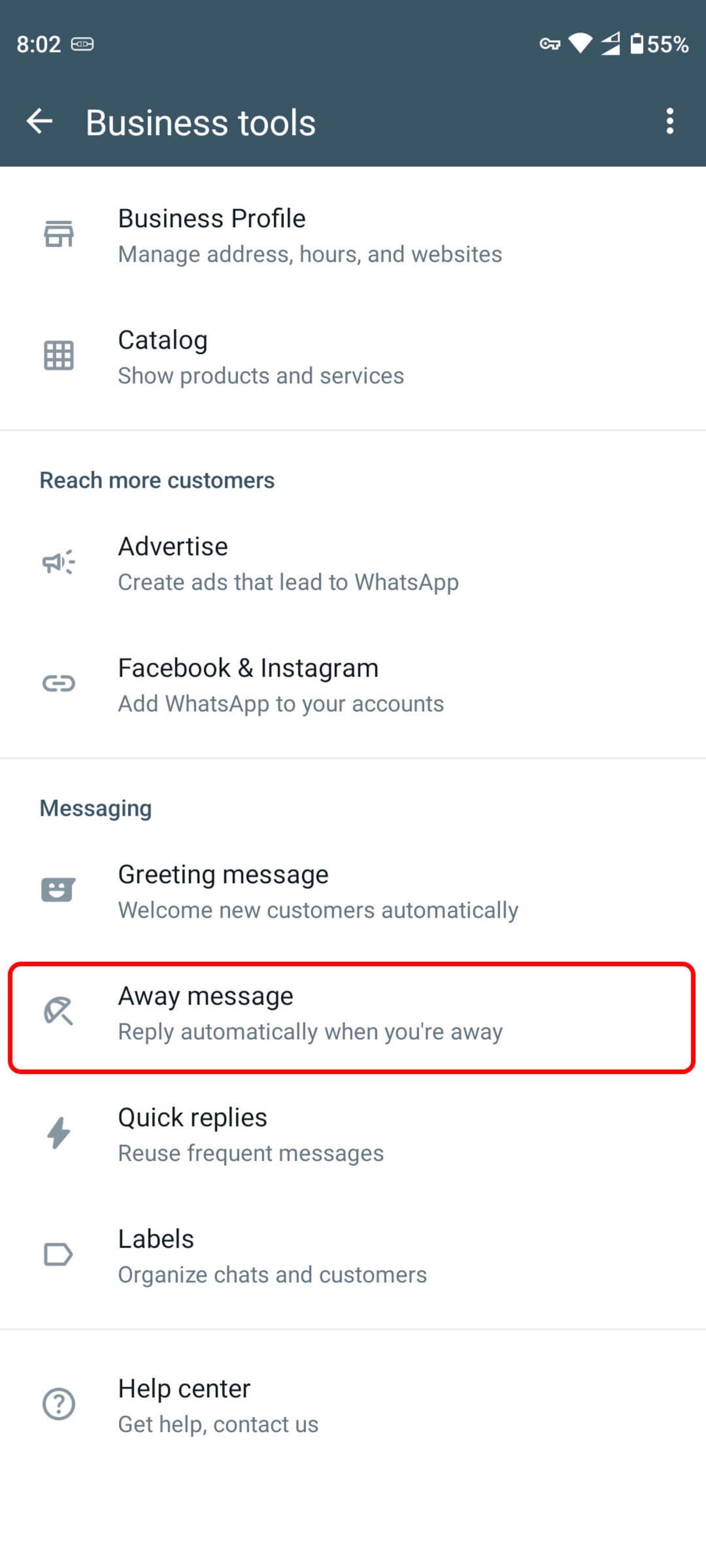 انتخاب پیام زمان‌ بندی شده (Away Message)