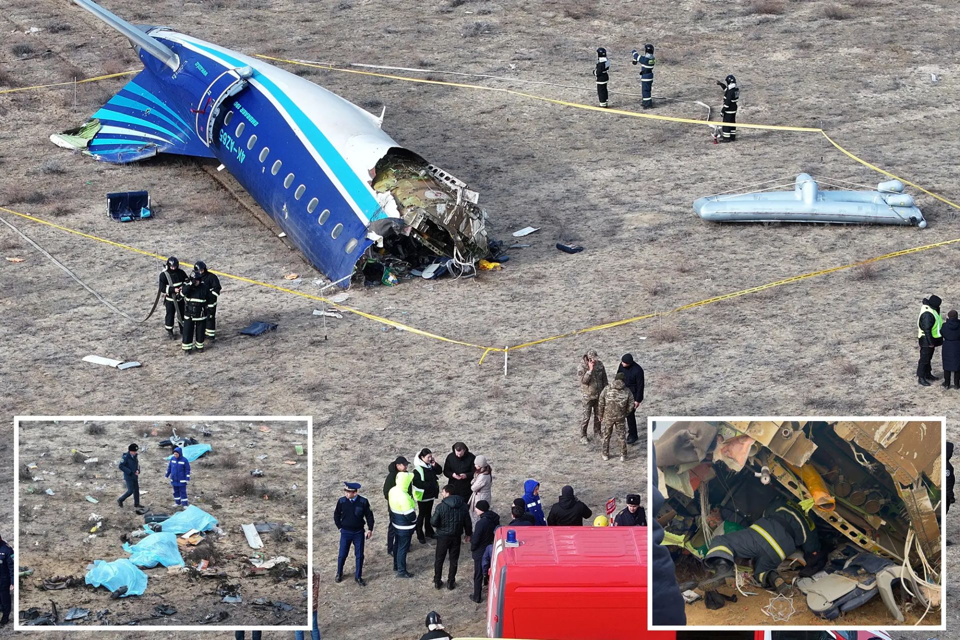 سقوط هواپیمای آذربایجان پس از برخورد پدافند روسی به آن 