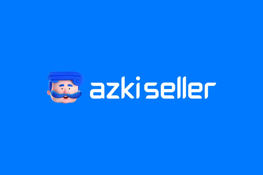 لوگوی ازکی‌سلر (Azkiseller) شامل کاراکتر مرد با سبیل و کلاه آبی
