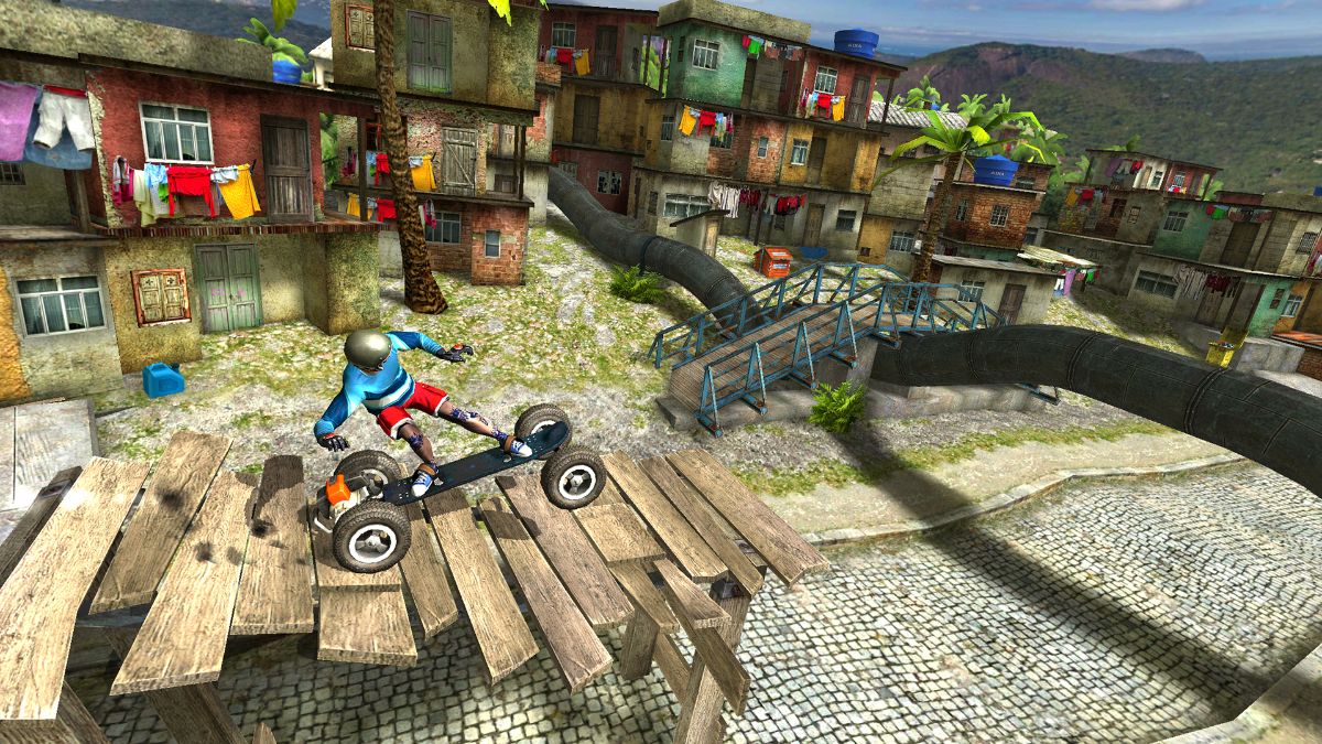 محیط بازی Trial Xtreme 4 که کاراکتری را روی چیزی شبیه به اسکیت بورد با چرخ های بزرگ نشان می دهد