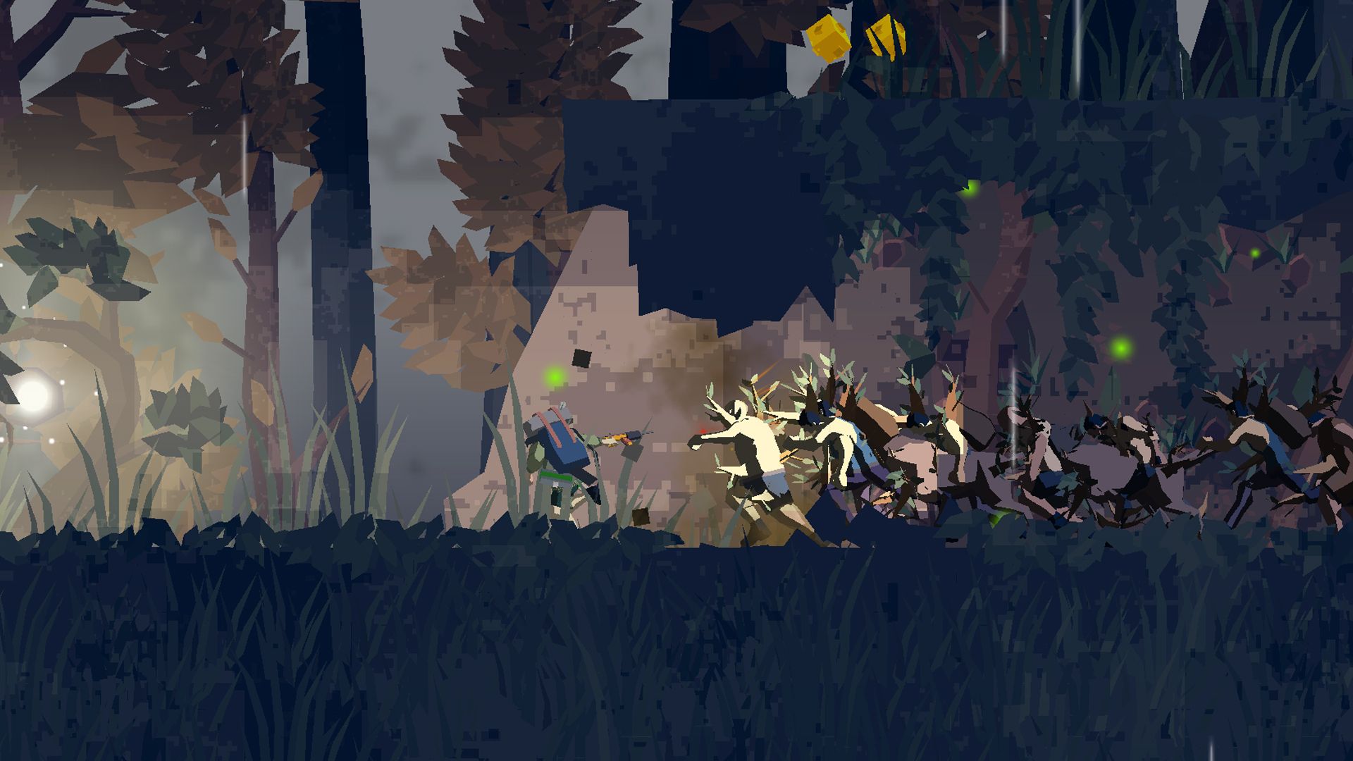 کاراکتری در حال مبارزه در جنگل با موجودات عجیب غریب در بازی Dead Rain