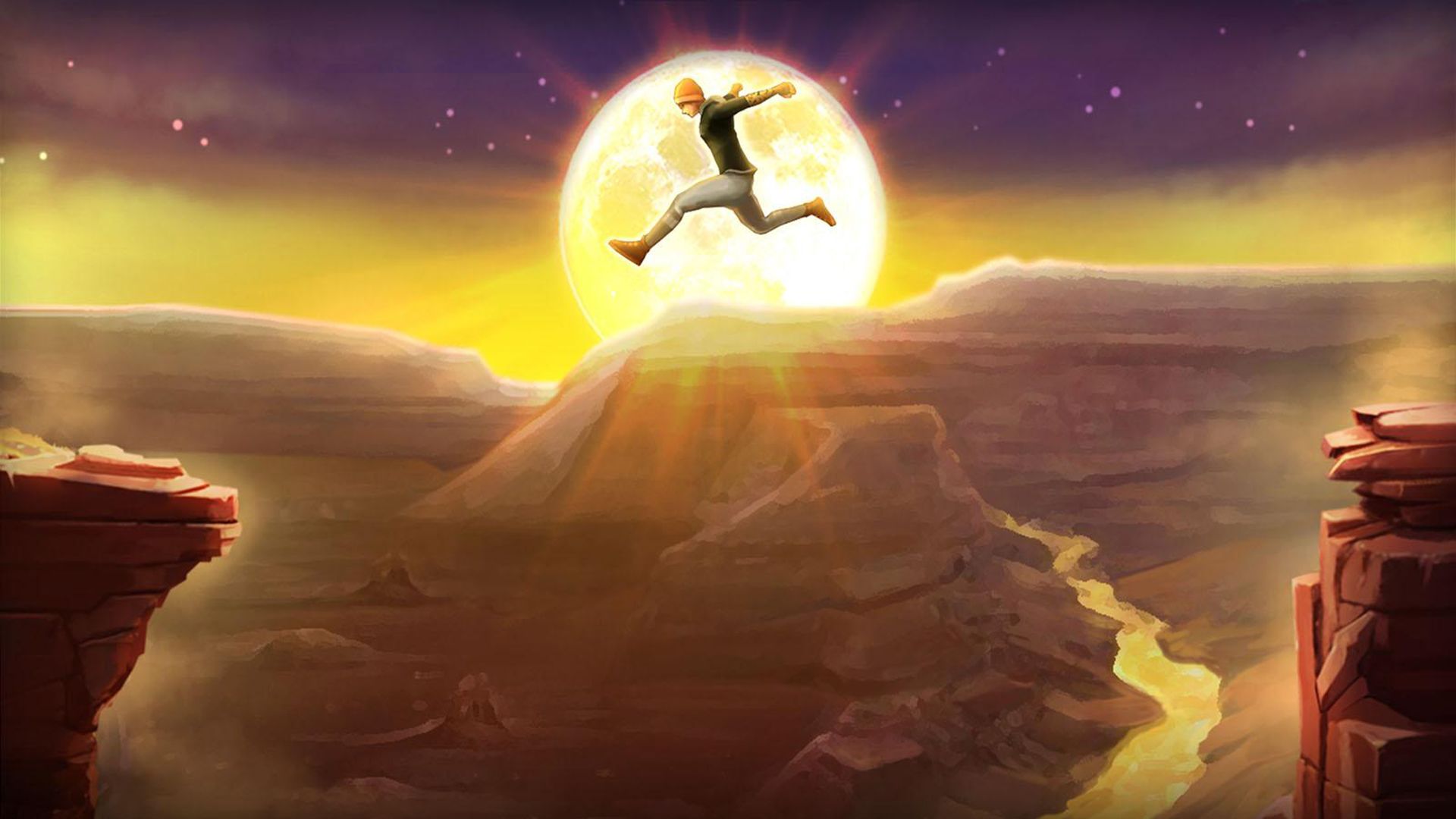 فردی در حال پرش از صخره‌ای به صخره دیگر در بازی Sky Dancer