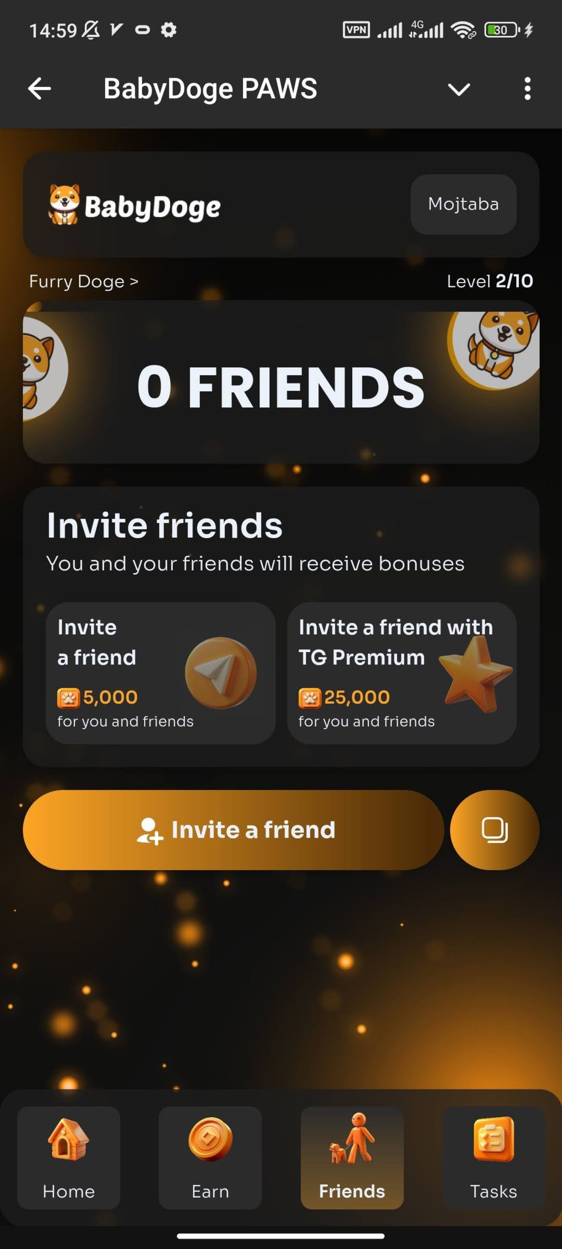 صفحه Friendsدر بازی ‌Baby Doge Coin