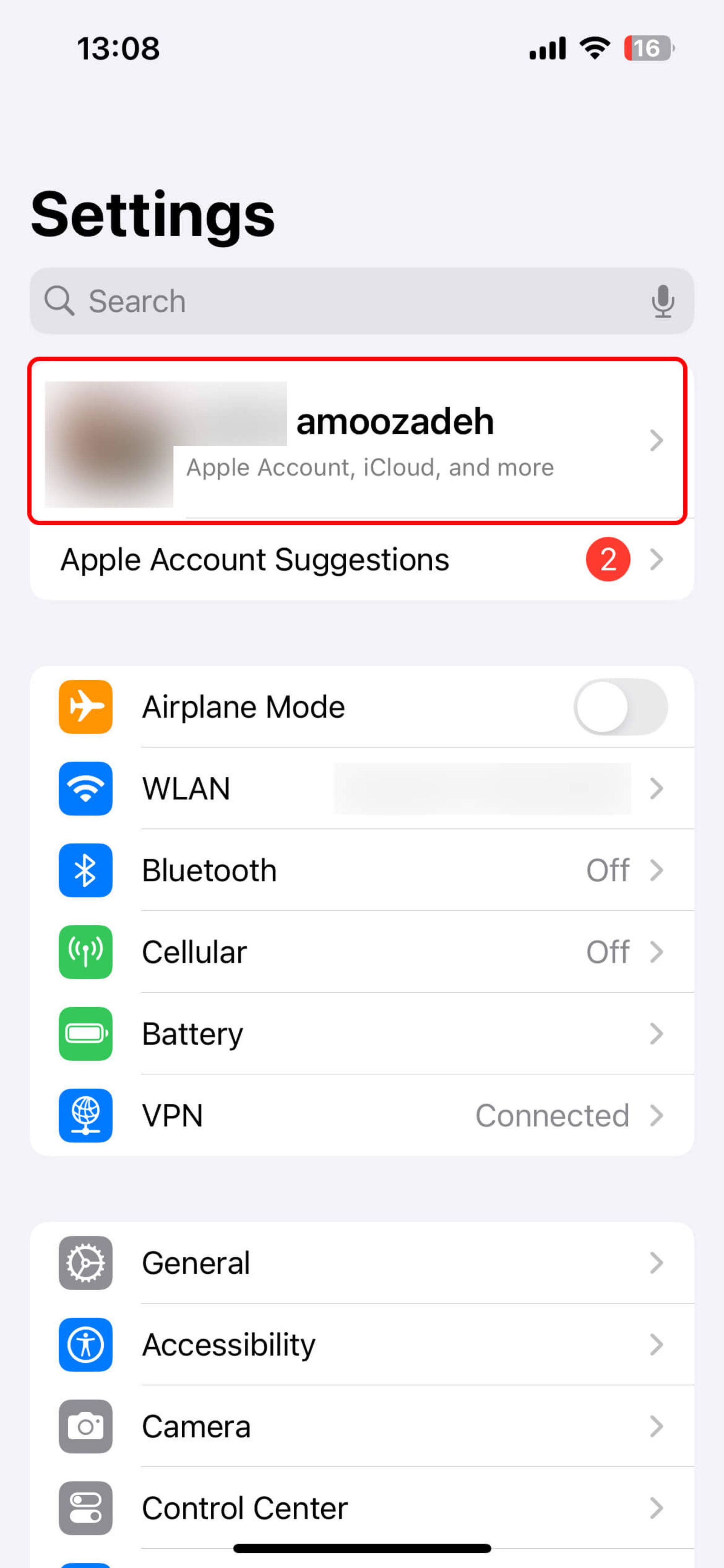 تنظیمات (Settings) گوشی آیفون