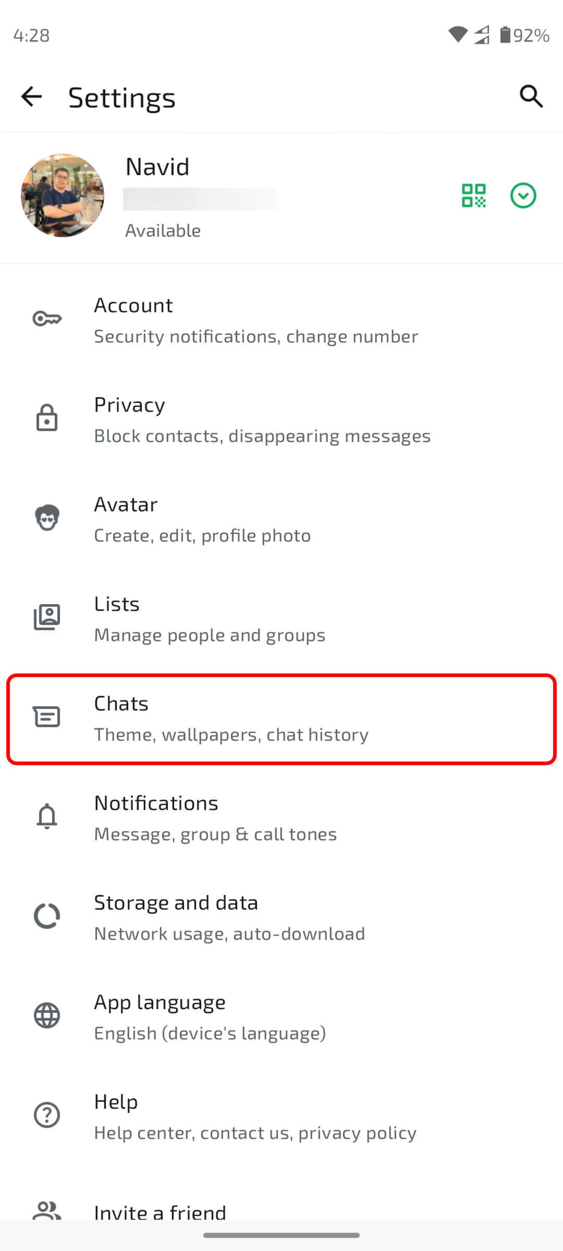 تنظیمات واتساپ