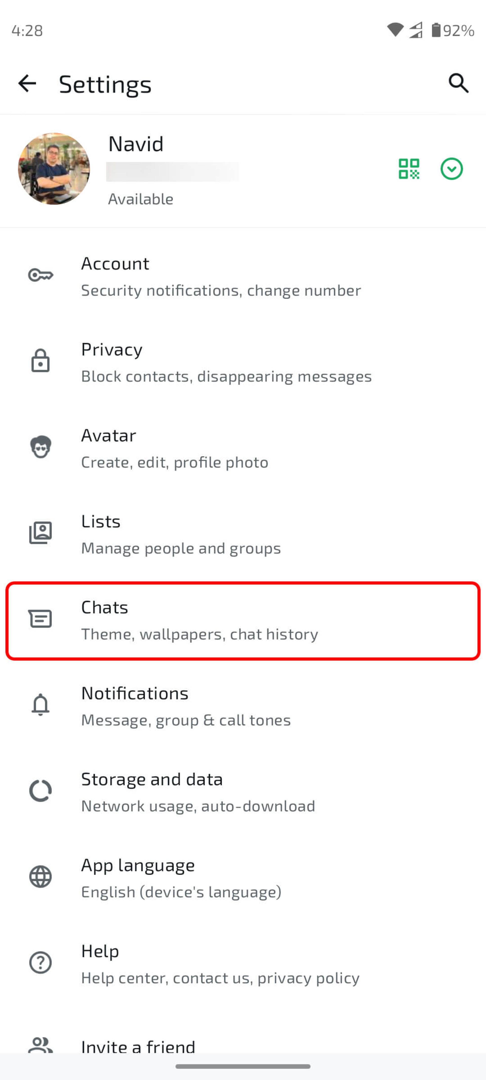 تنظیمات واتساپ