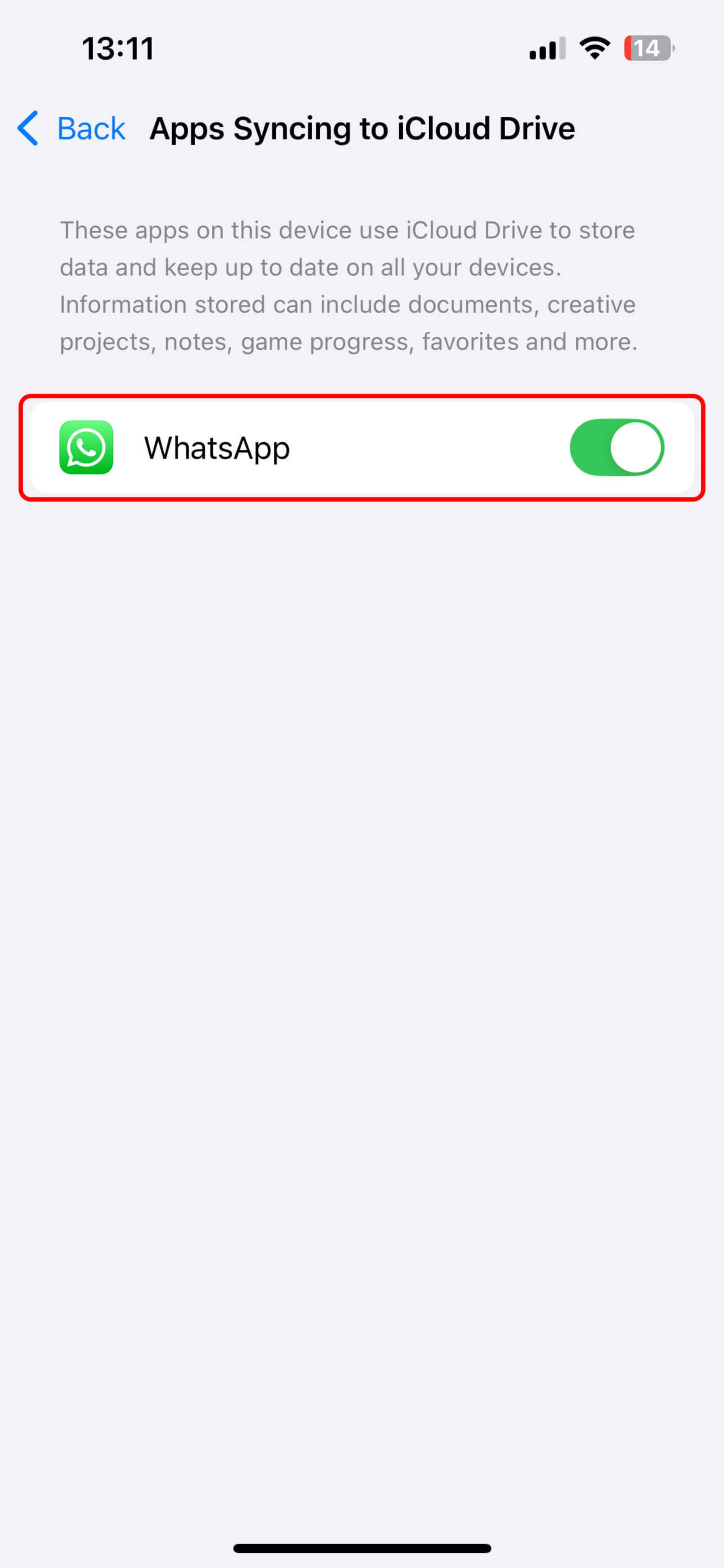 صفحه Apps Syncing to iCloud Drive
