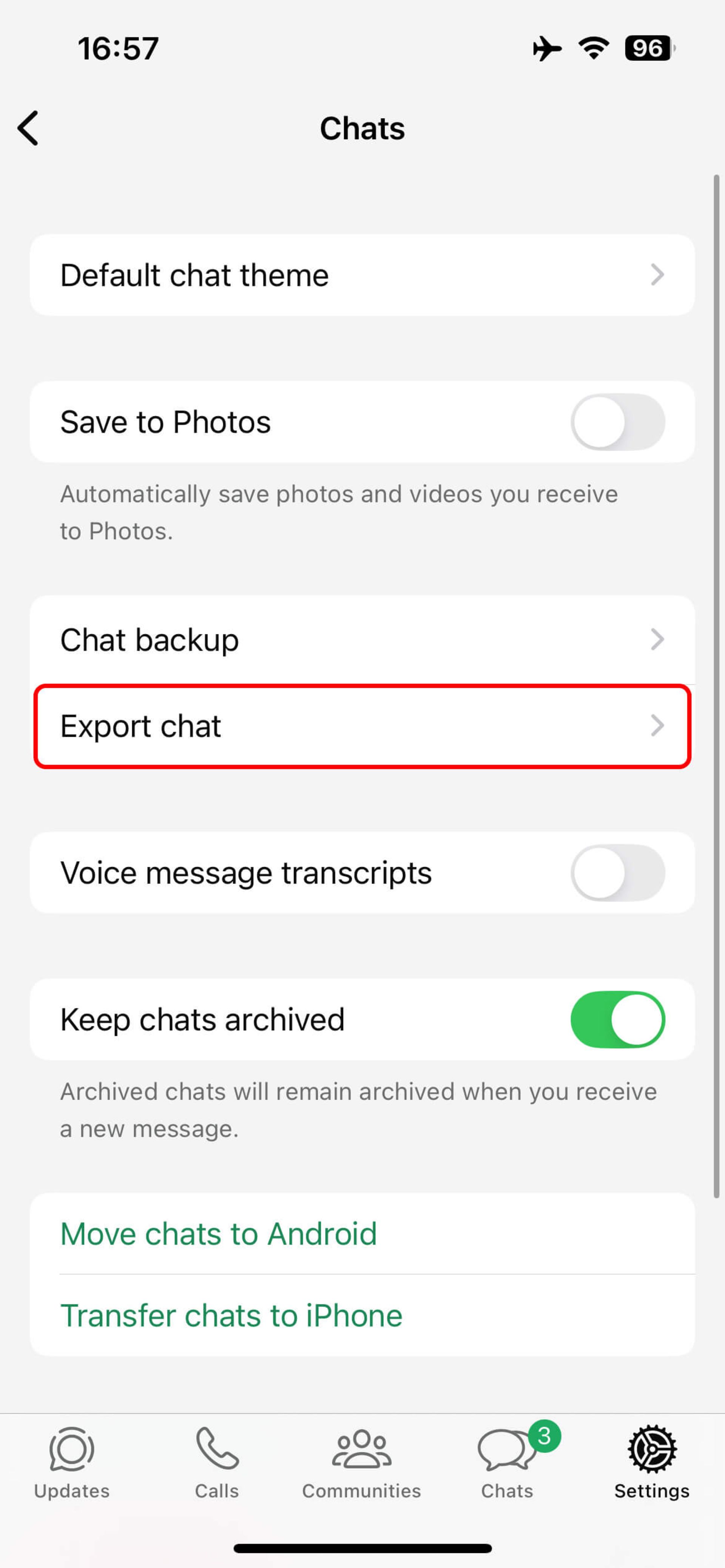 صفحه chat‌ و انتخاب گزینه export chat