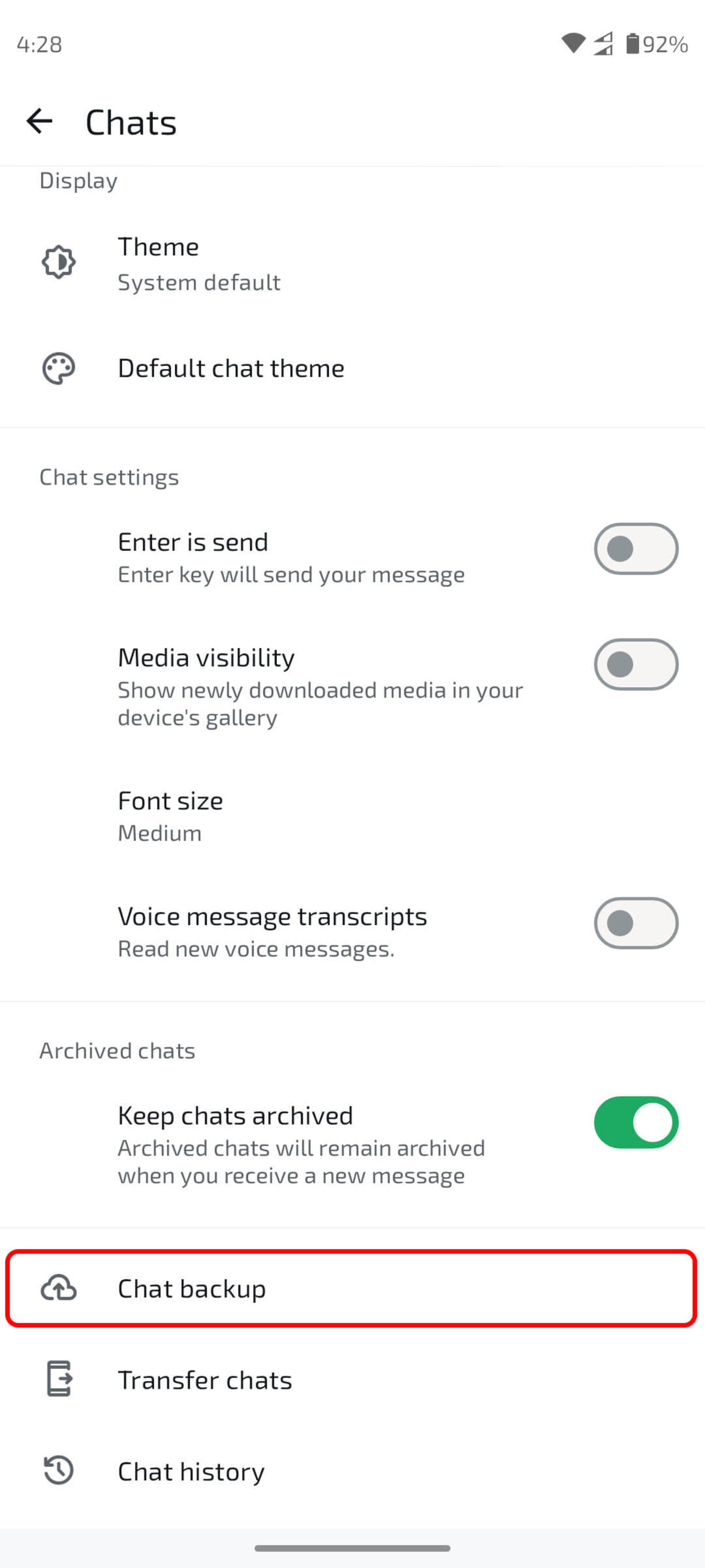 صفحه Chats واتساپ