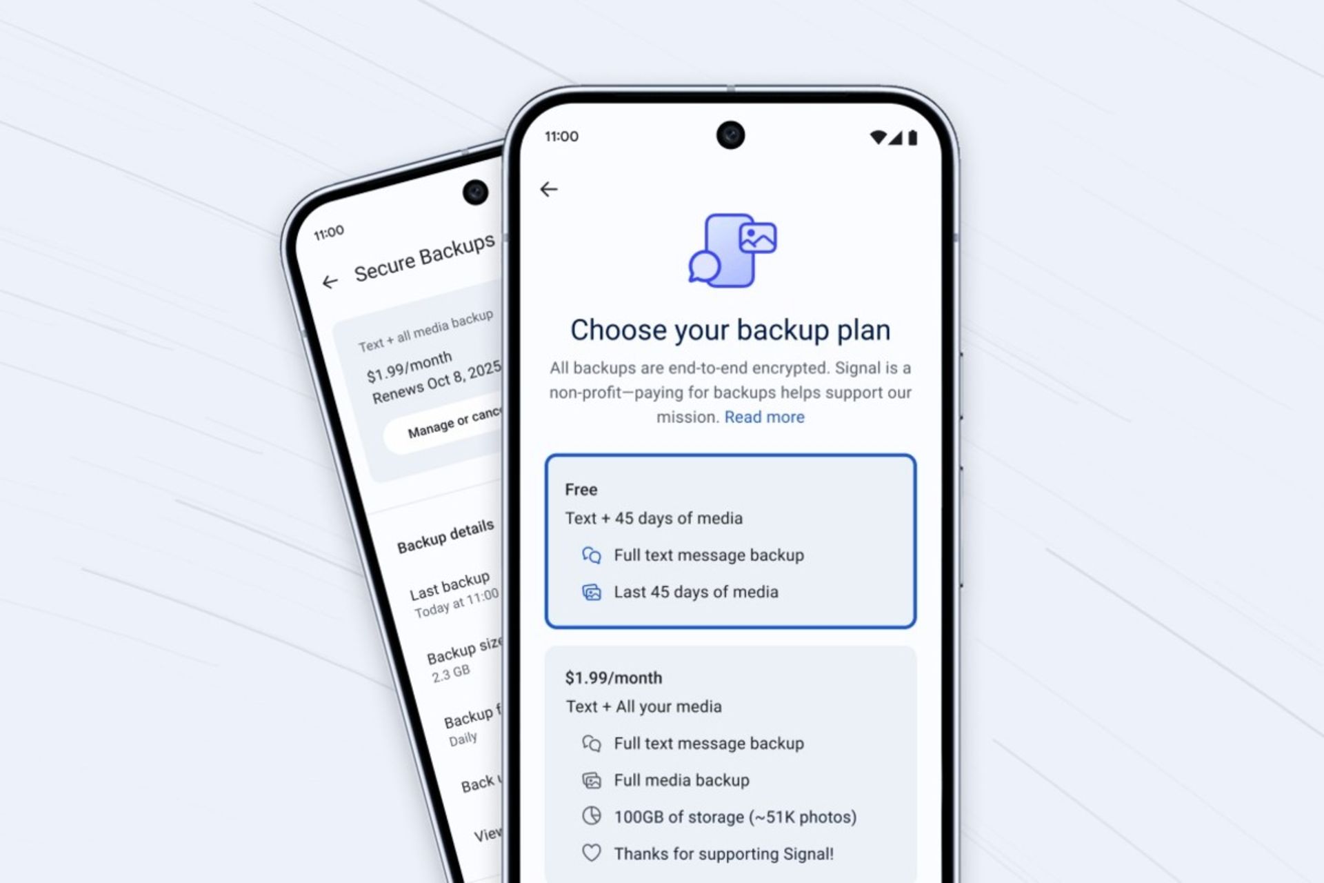 صفحه‌ی پشتیبان پیام‌ها در پیام‌رسان سیگنال