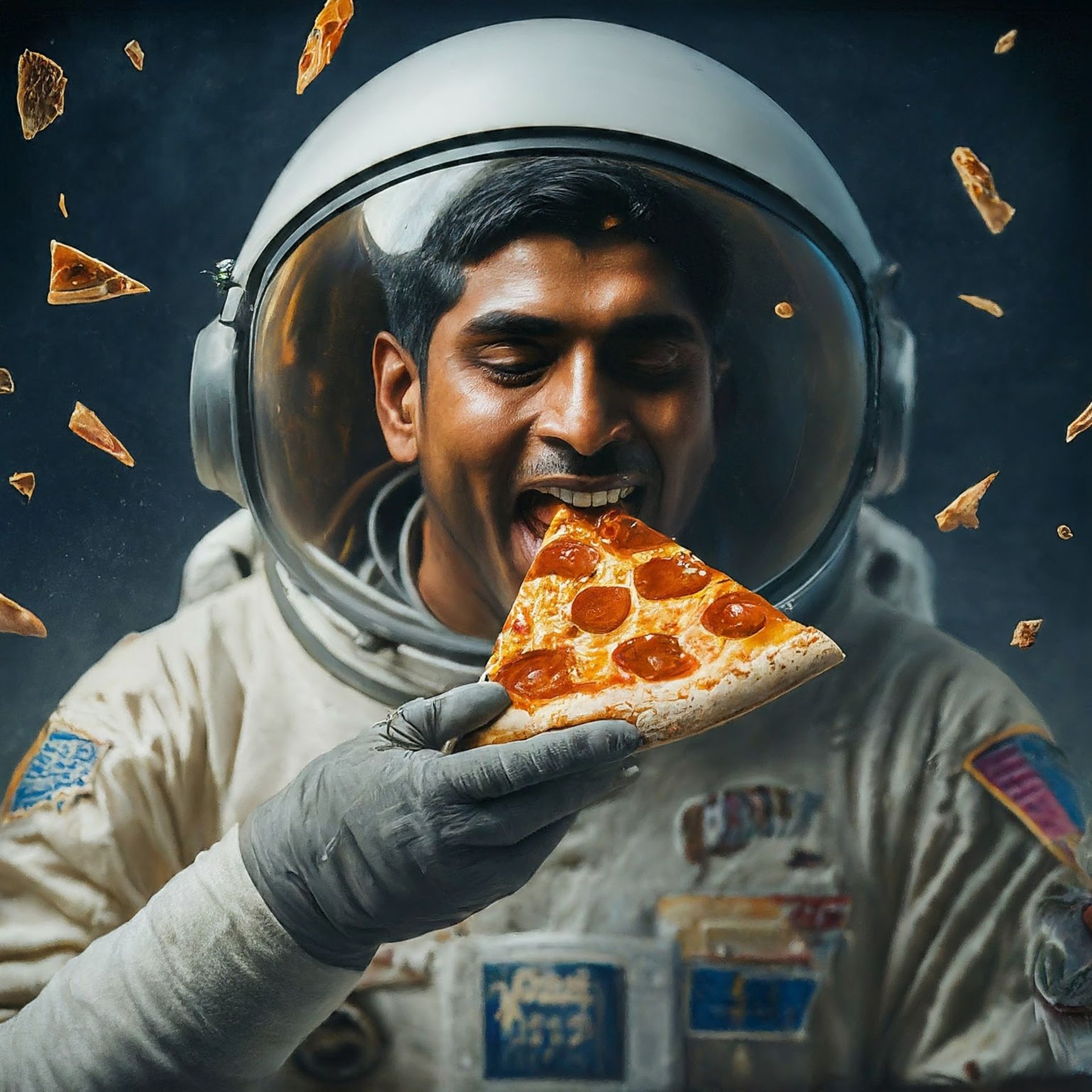 فضانورد درحال خوردن پیتزا