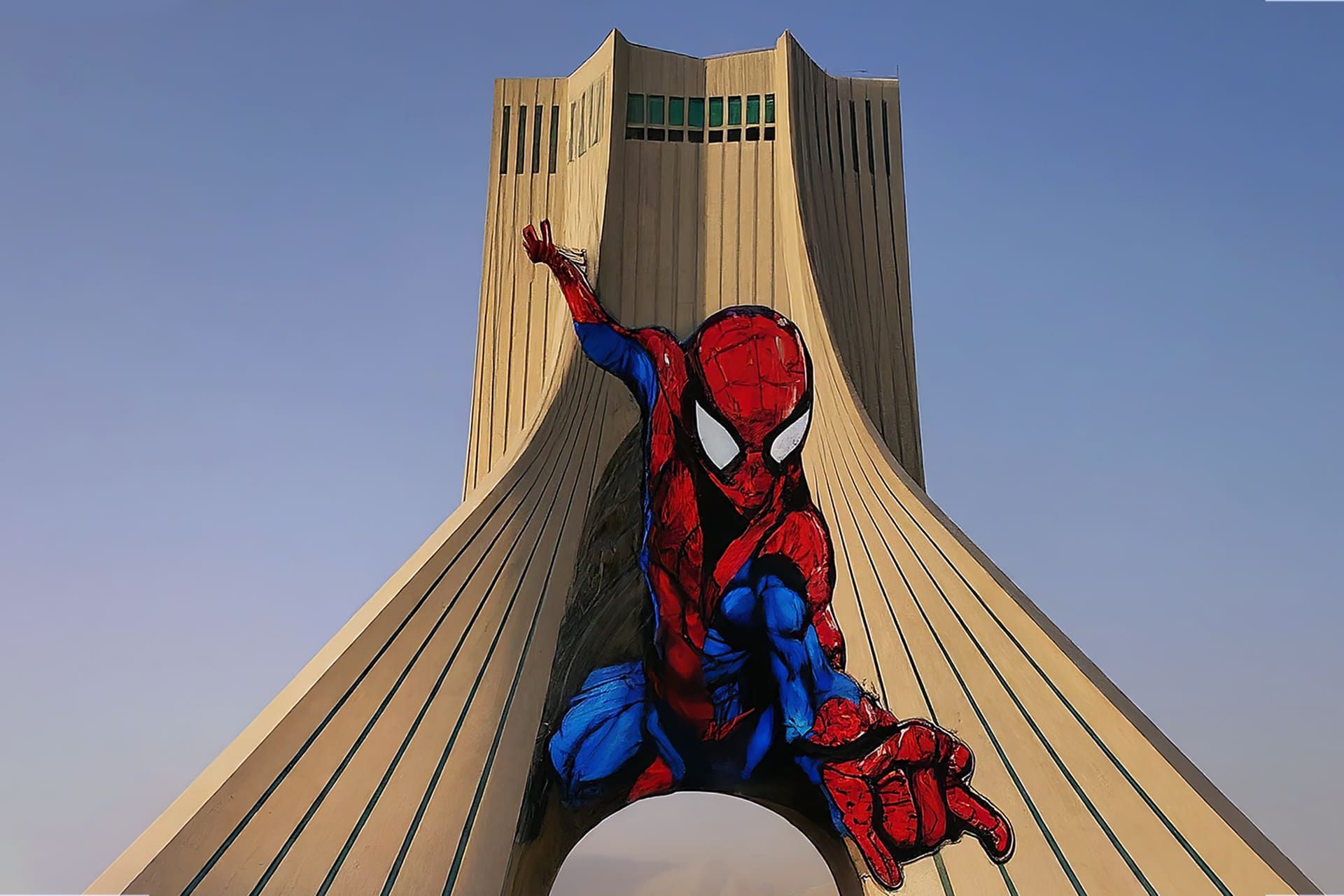 طراحی مرد عنکبوتی روی برج آزادی