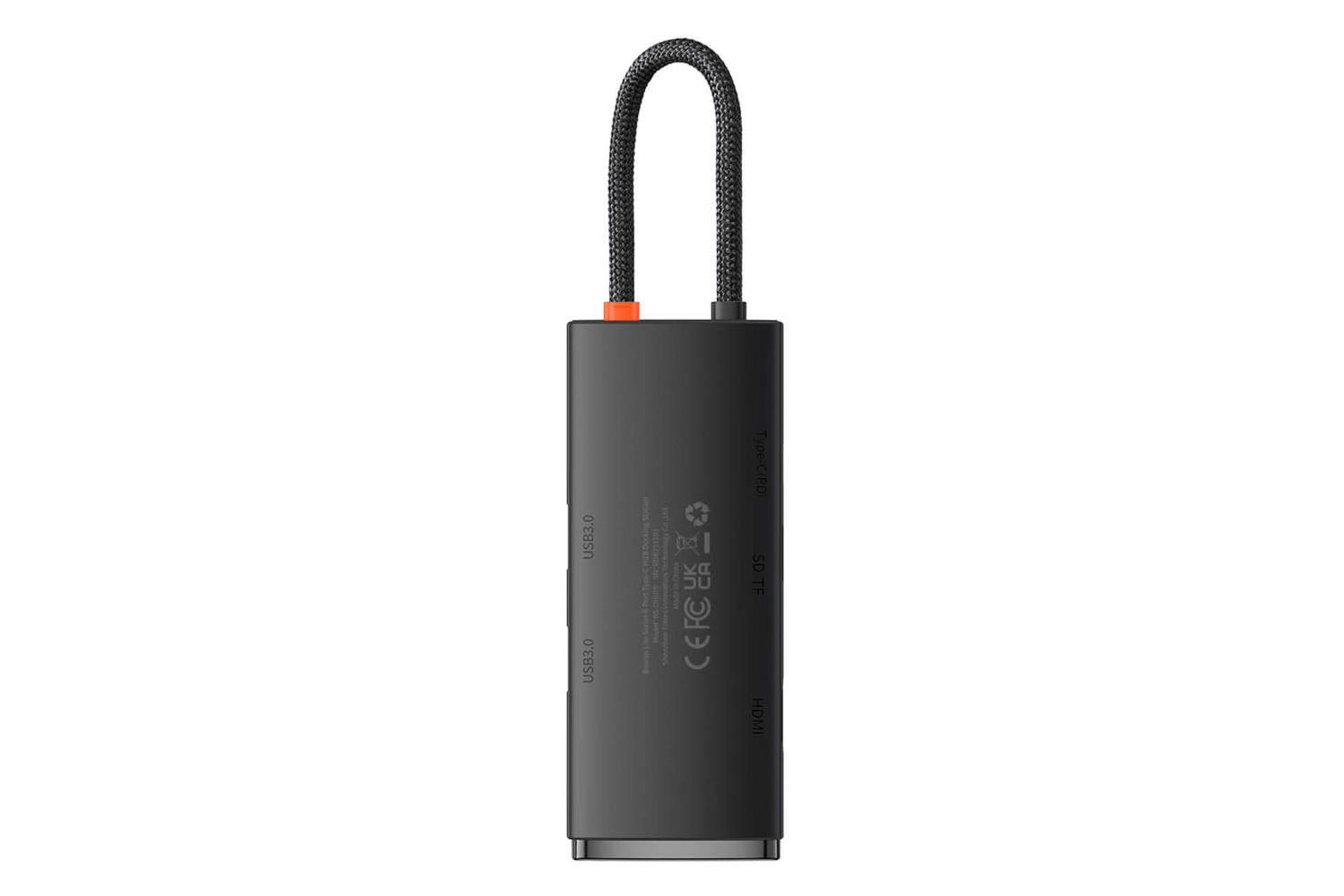 نمای پشت هاب USB-C باسئوس 6 پورت مدل BS-OH019 رنگ مشکی