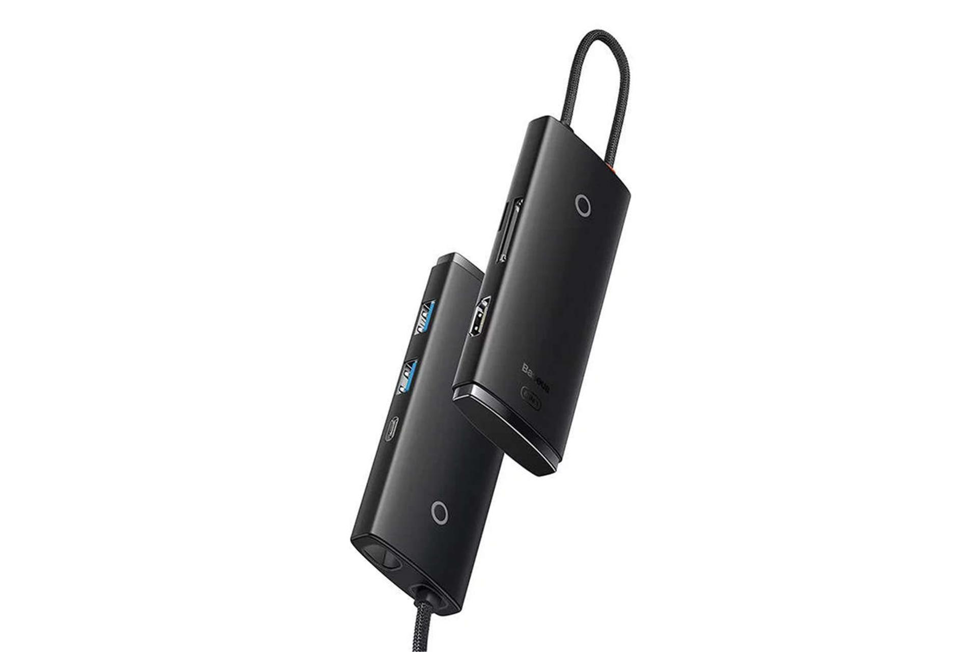 نمای کناری هاب USB-C باسئوس 6 پورت مدل BS-OH019 رنگ مشکی