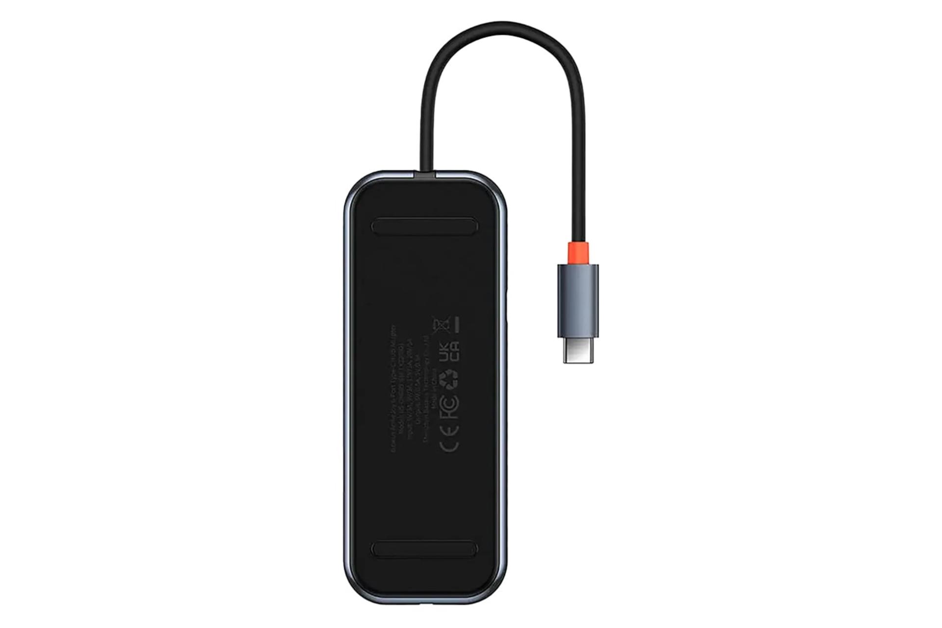نمای پنل زیر هاب USB هاب USB-C باسئوس 6 پورت مدل BS-OH089 با نمایش اطلاعات محصول