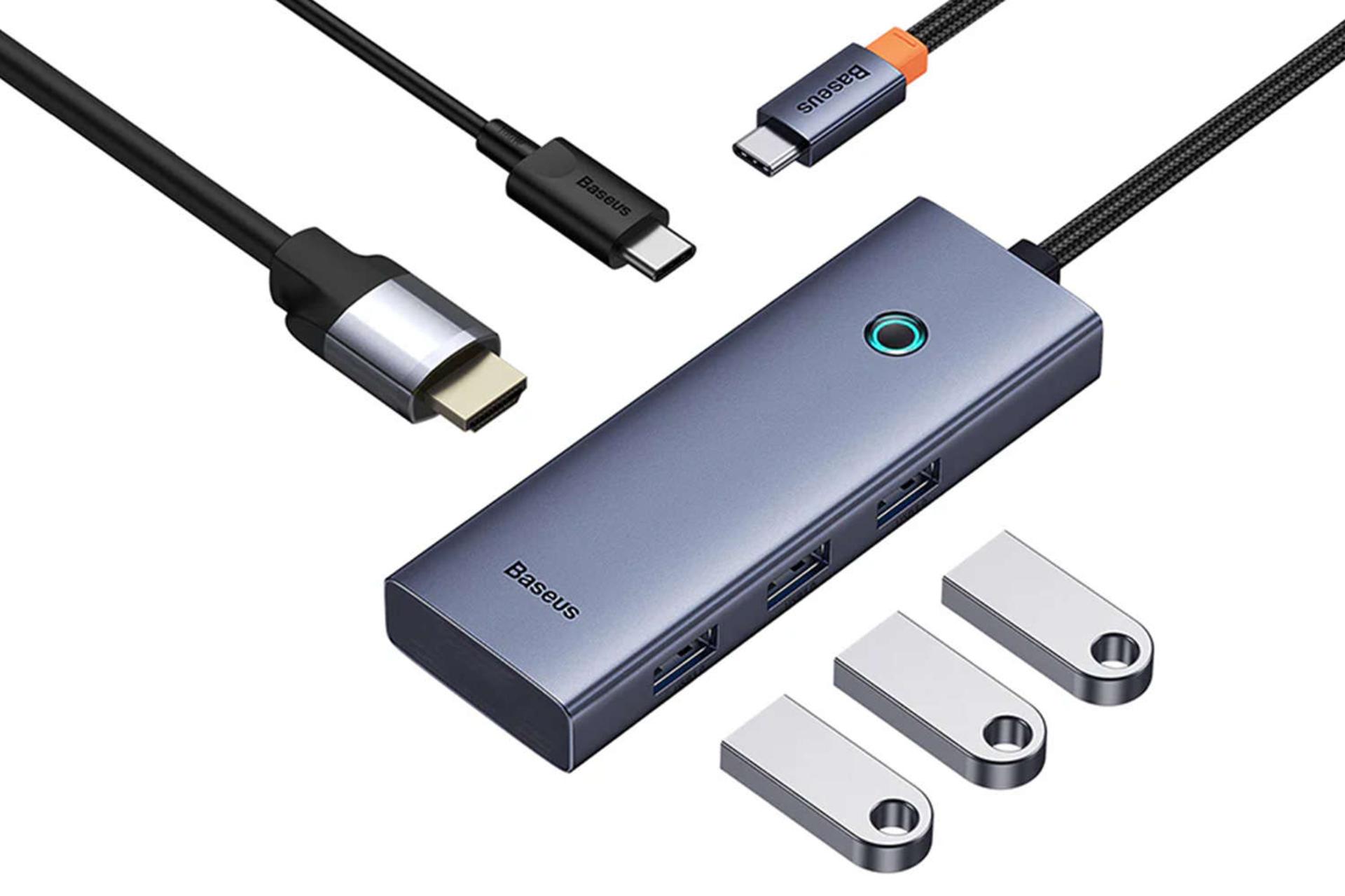 هاب USB-C باسئوس 5 پورت مدل BS-OH150 رنگ خاکستری