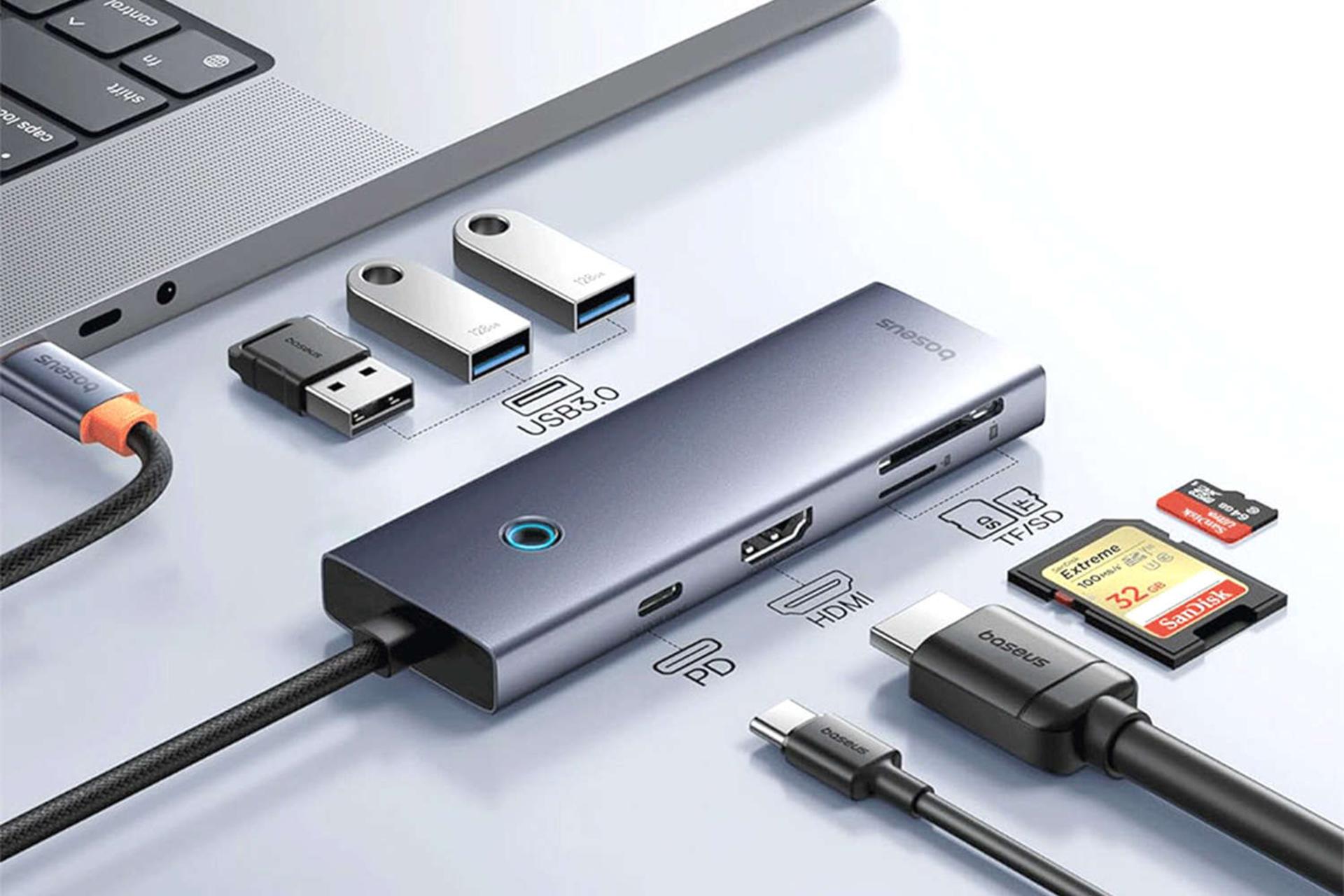 درگاه های هاب USB-C باسئوس 7 پورت مدل BS-OH159