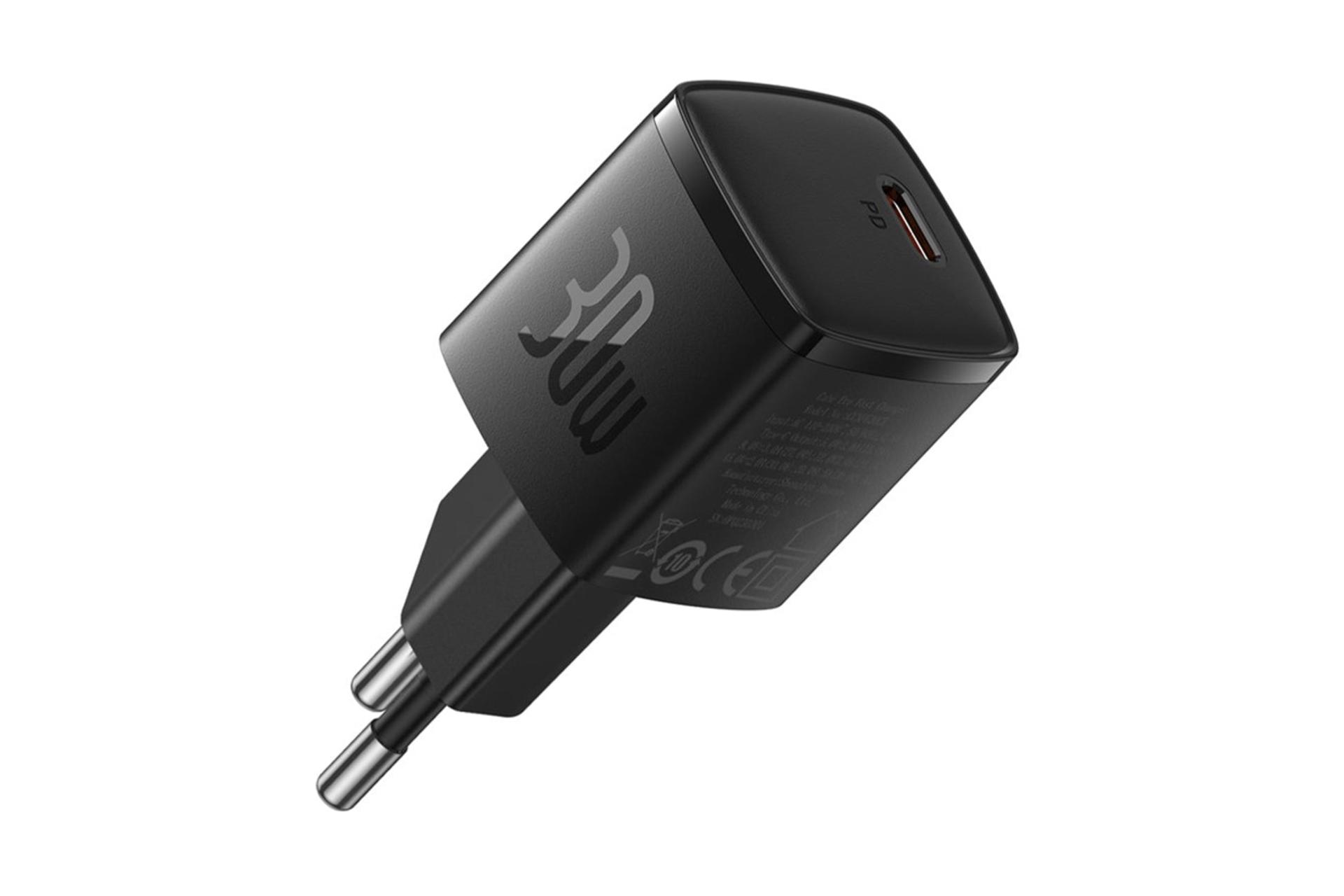 شارژر باسئوس Baseus Cube Pro 30W مشکی از نمای کناری