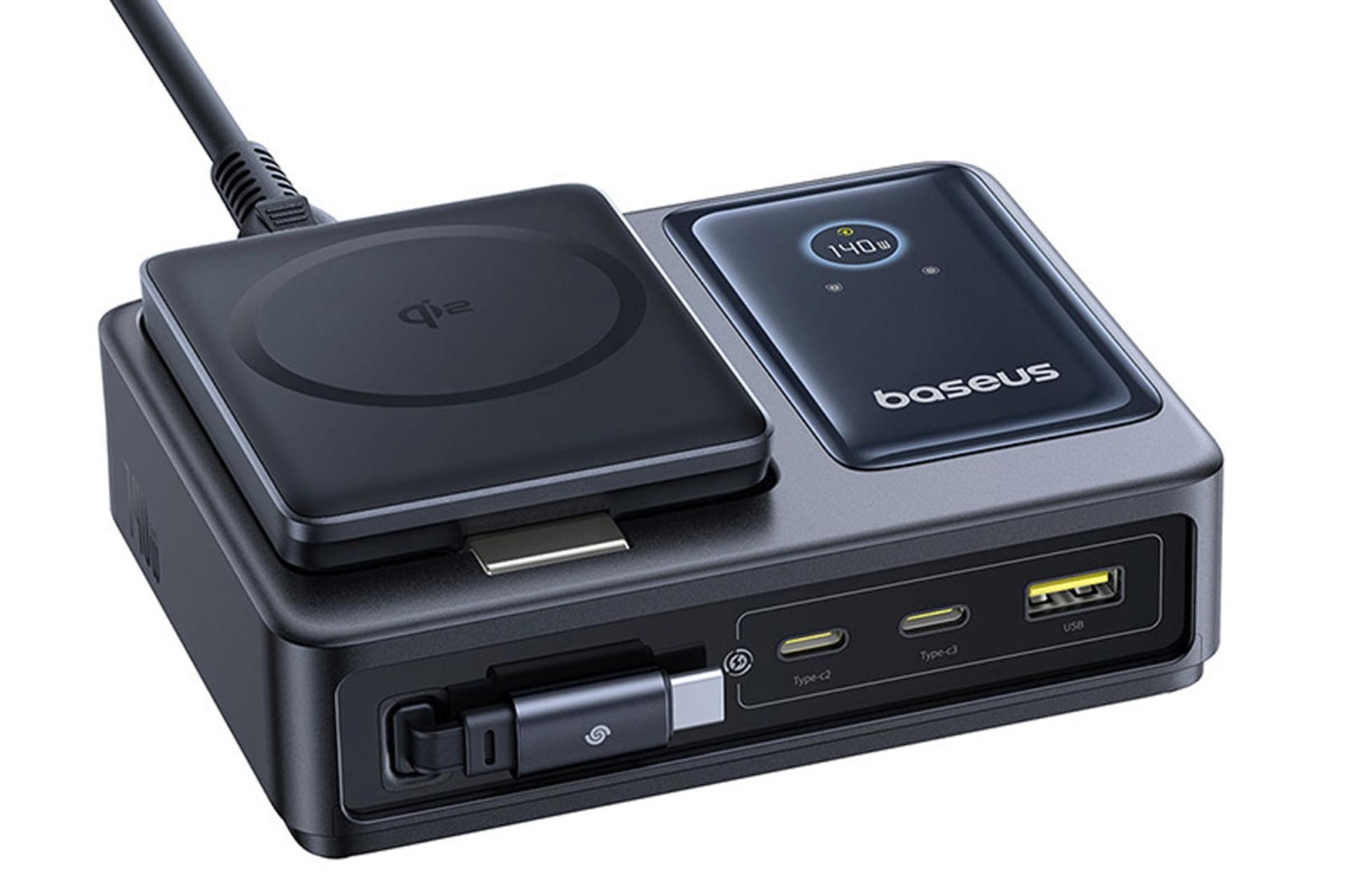 سمت چپ شارژر باسئوس Baseus Nomos 5-in-1 Desktop Charger