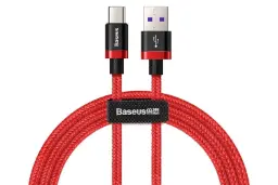کابل شارژ USB باسئوس Type-A به Type-C مدل Purple Gold Red HW flash با طول 1 متر