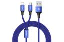 کابل شارژ USB باسئوس Type-A به Micro-USB+Lightning مدل Rapid 2in1 با طول 1.2 متر رنگ آبی