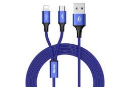 کابل شارژ USB باسئوس Type-A به Micro-USB+Lightning مدل Rapid 2in1 با طول 1.2 متر رنگ آبی