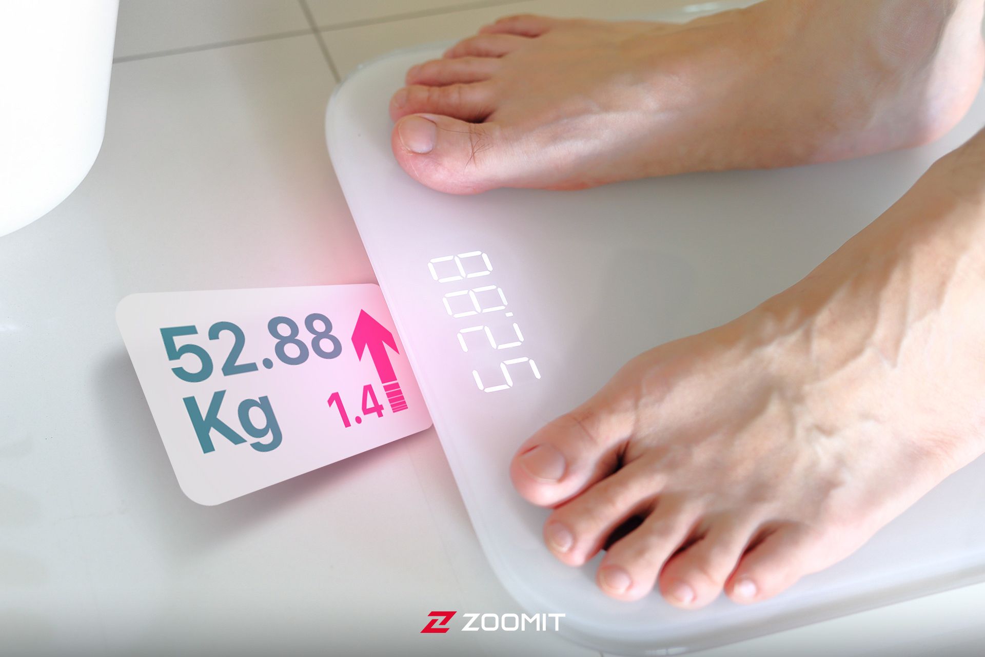 ترازوی حمام یا ترازوی وزن کشی در حال نمایش وزن