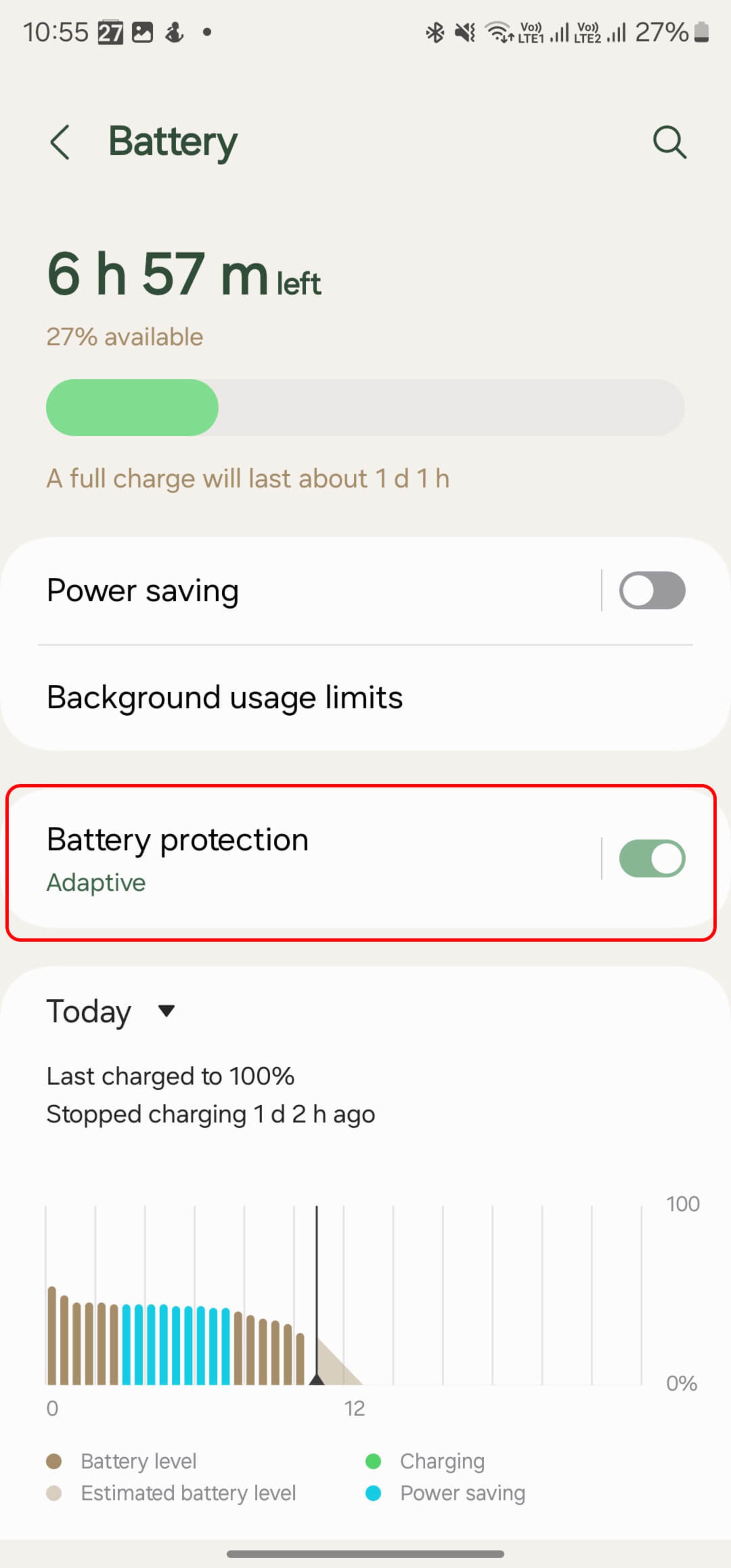 قسمت Battery گوشی سامسونگ