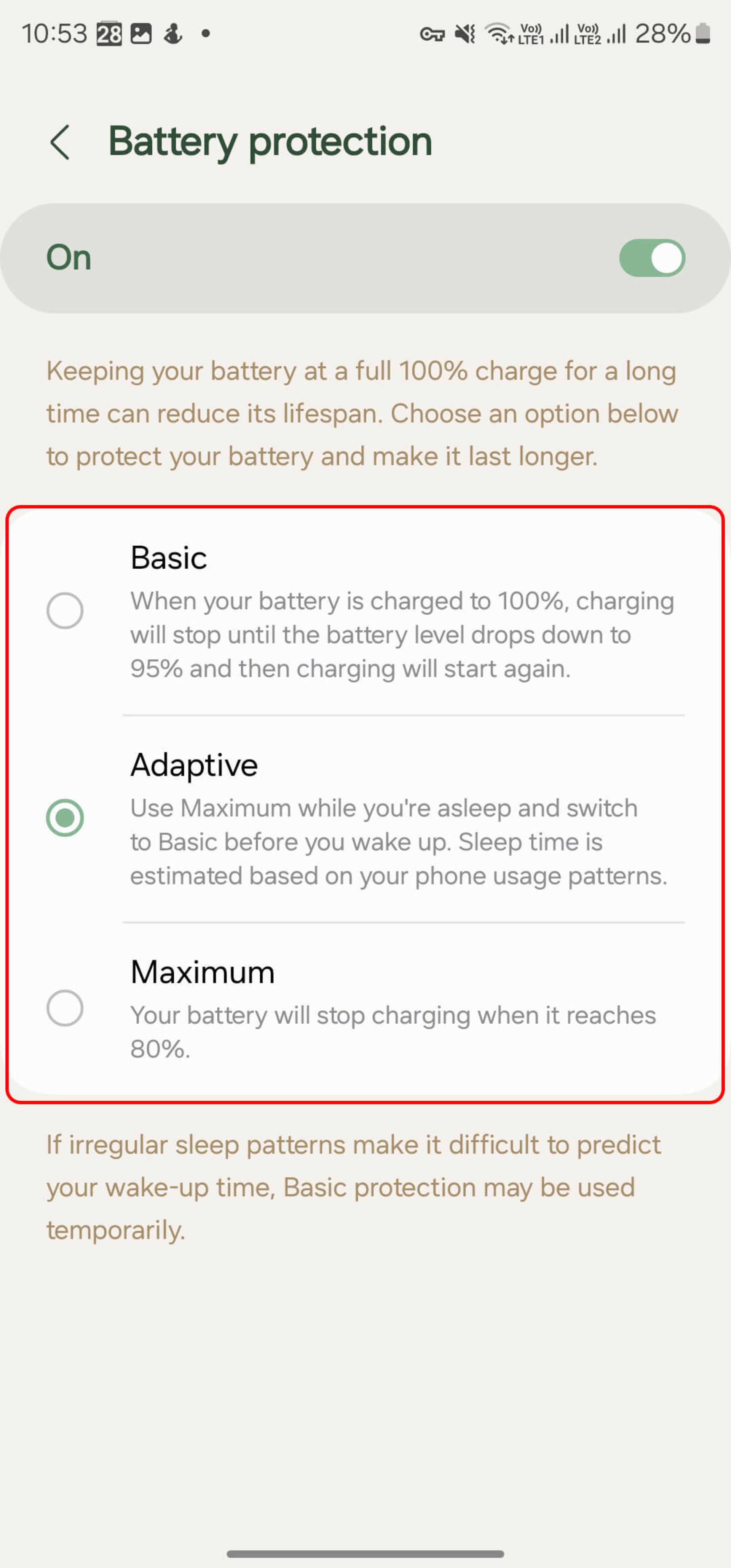 روشن‌کردن Battery protection گوشی سامسونگ